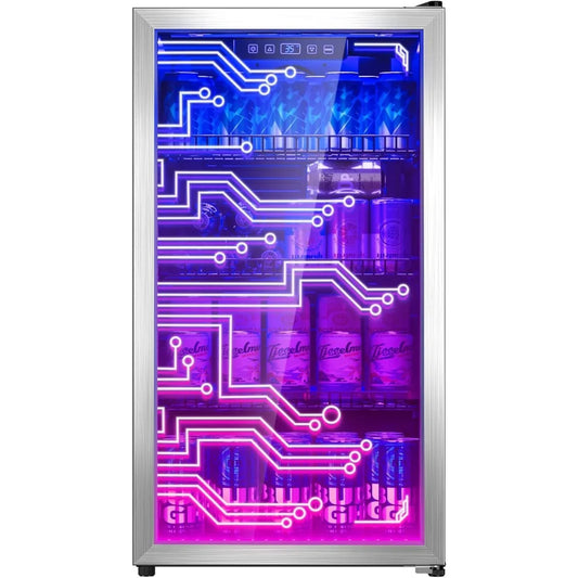 120 can independent beverage refrigerator with LED lighting door, cyberpunk beverage cooler, suitable for games and game rooms