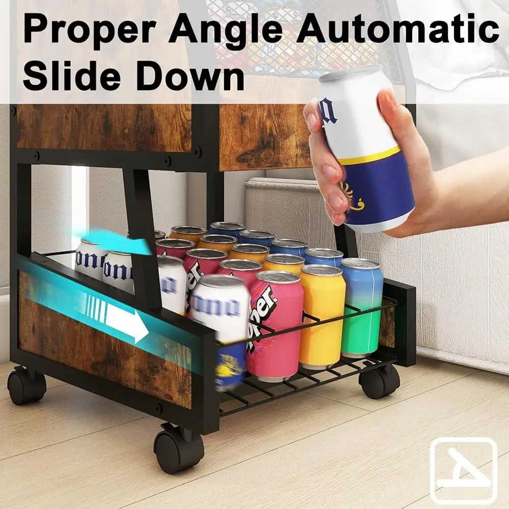 Compact Refrigerator Stand with Beverage Storage Rolling Mini Fridge Cart Lockable Wheels Snack Organizer Easy Assembly