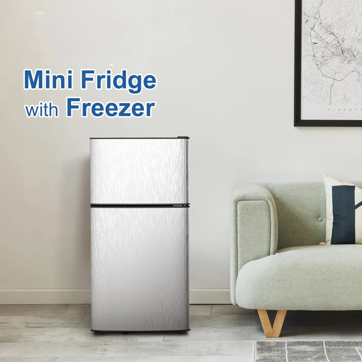 Mini Fridge with Freezer, 3.2 cuft Small Refrigerator, Energy Saving, Low Noise, Double Door Compact Refrigerator for Dorm