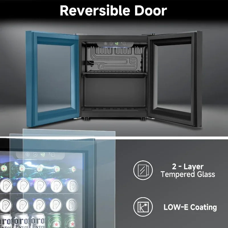 Beverage Refrigerator Cooler - 12 Bottle 50 Can Mini Fridge with Glass Door, Soda Wine Beer Drink Fridge - Small Refrigerator