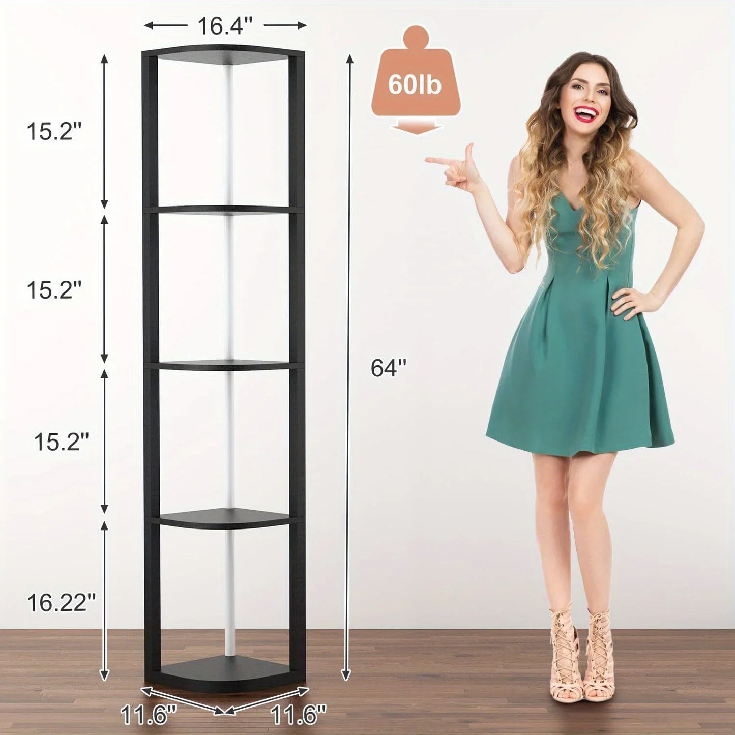 Corner Shelf Bookshelf with RGB LED Lights 5 Tier Corner Bookshelf Organizer 64 Inch Corner Cabinet Wood Display Shelf