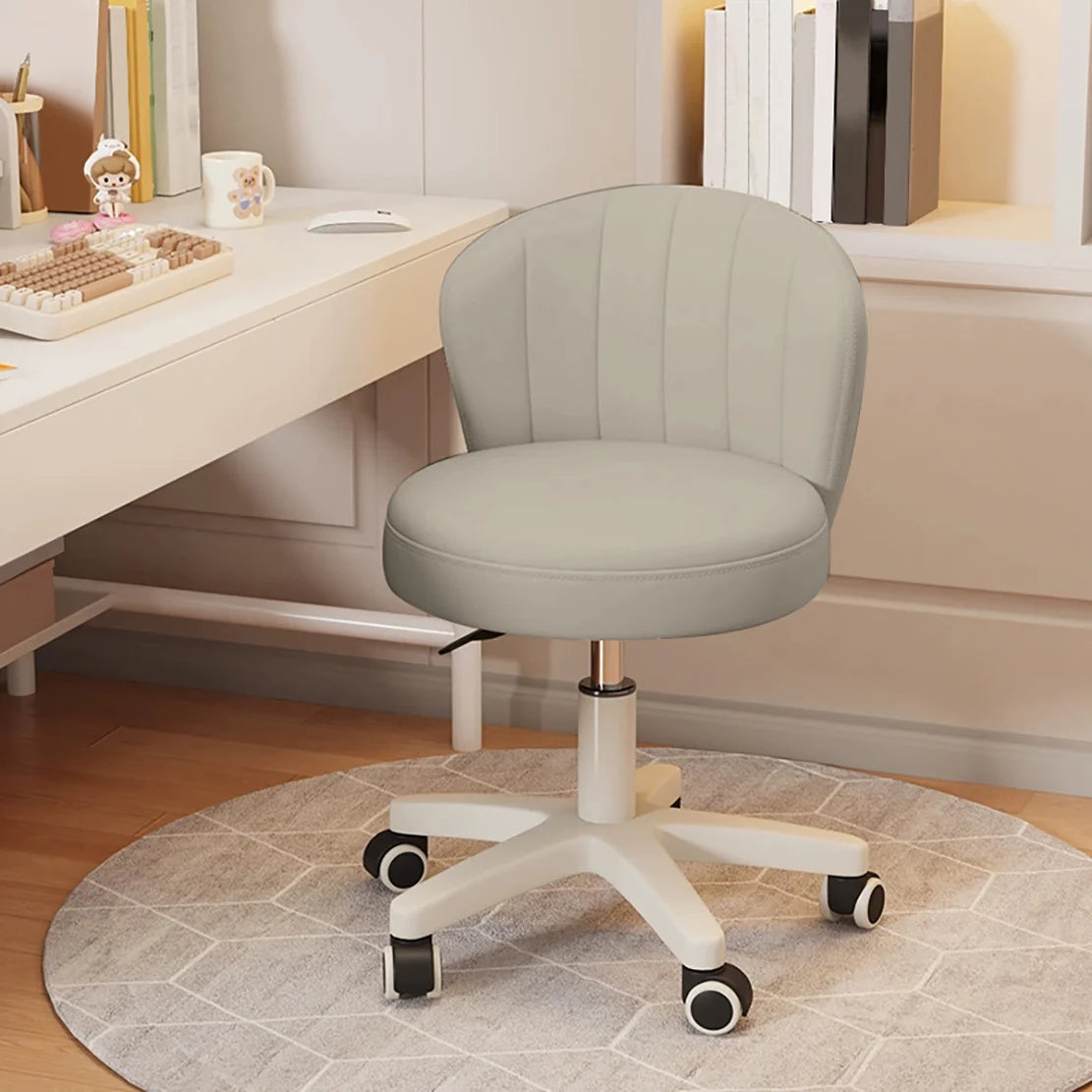 Small Round Rolling Desk Chair Armless Comfy Vanity  with Low Backrest PU Leather Height Adjustable Swivel Work Spa Chair