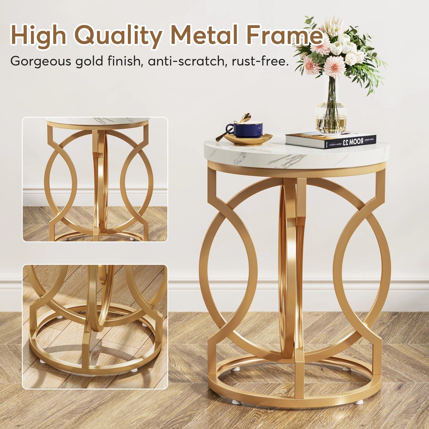 Tribesigns Modern Round End Table with Thick Wood Top 20 Inch Side Table Cocktail Table with Unique O Shaped Base
