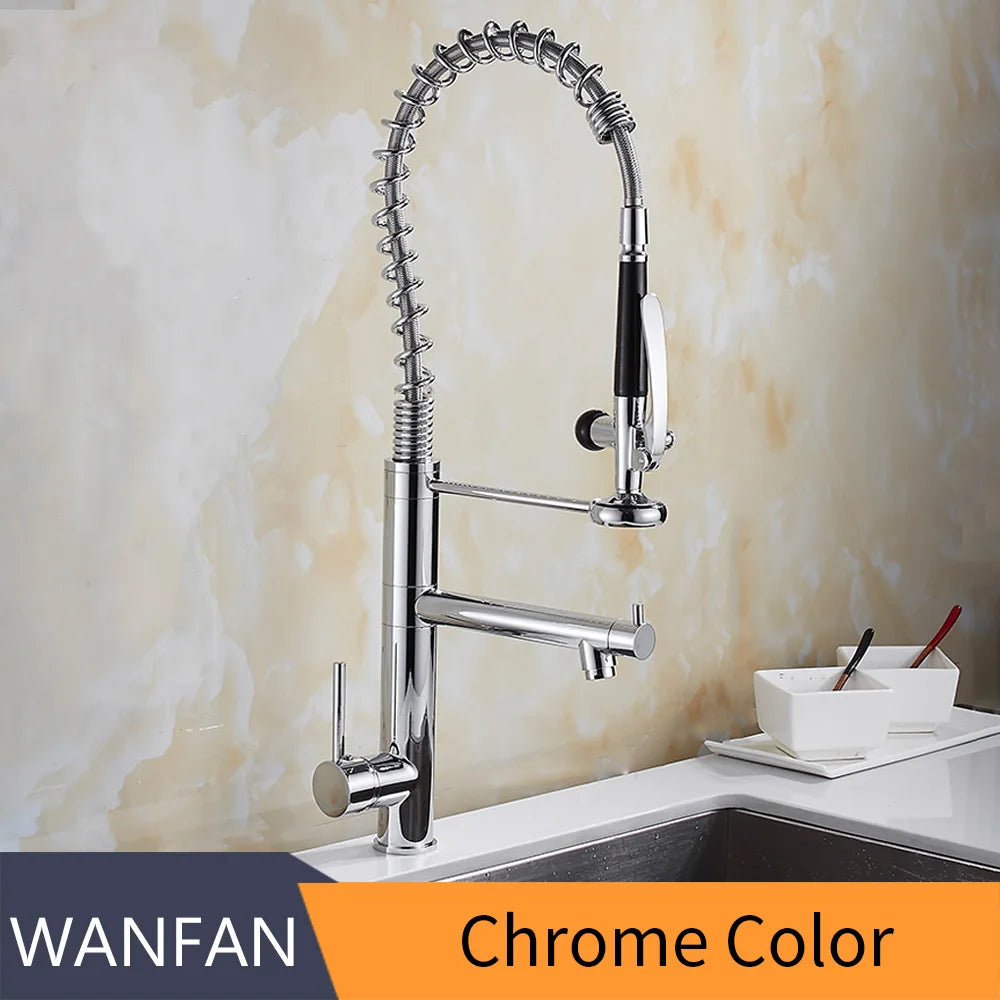 Chrome Brass Tall Kitchen Faucet Mixer Pull Out Spray Single Handle Swivel Spout Tap MH-4829