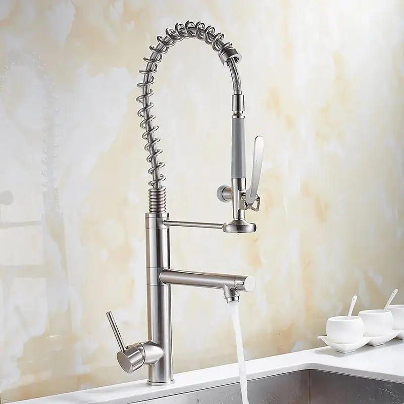 Chrome Brass Tall Kitchen Faucet Mixer Pull Out Spray Single Handle Swivel Spout Tap MH-4829