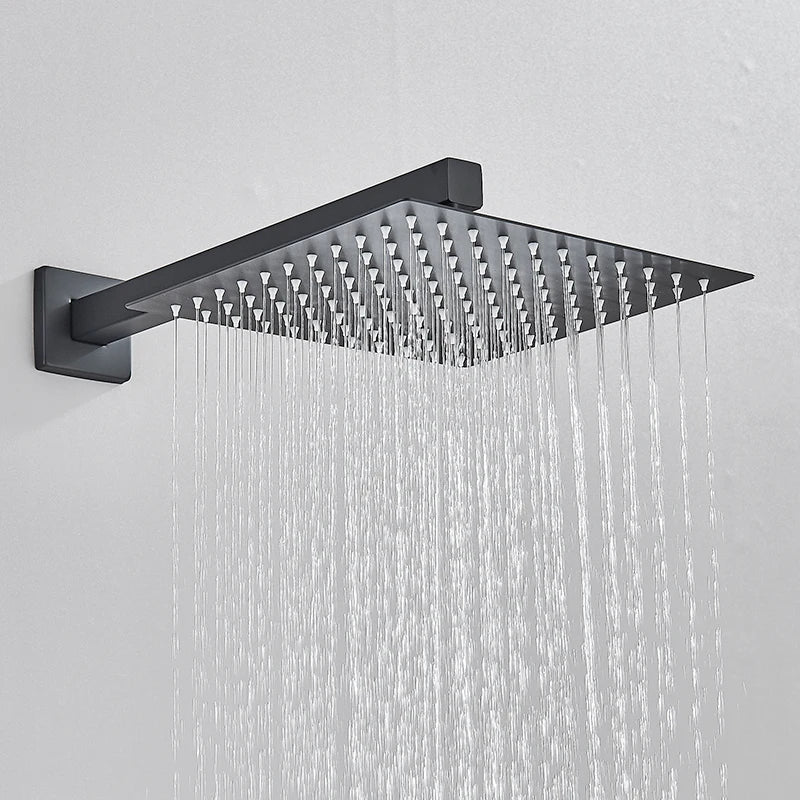 Black Concealed Shower System Rain Waterfall Bathroom Faucet Set with Tub Spout
