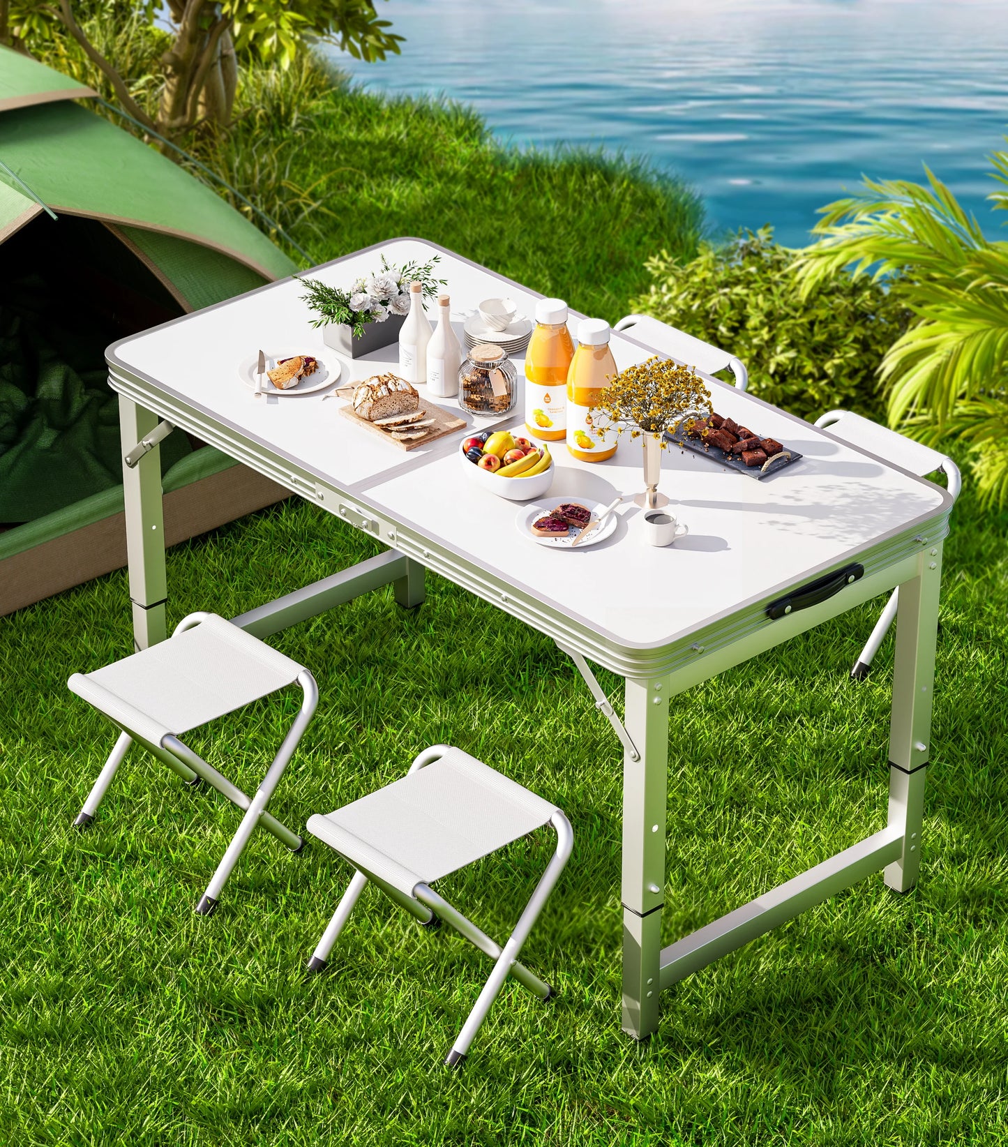 Outdoor table, portable folding table with handle - suitable for outdoor camping, picnicking, gatherings, no electricity require