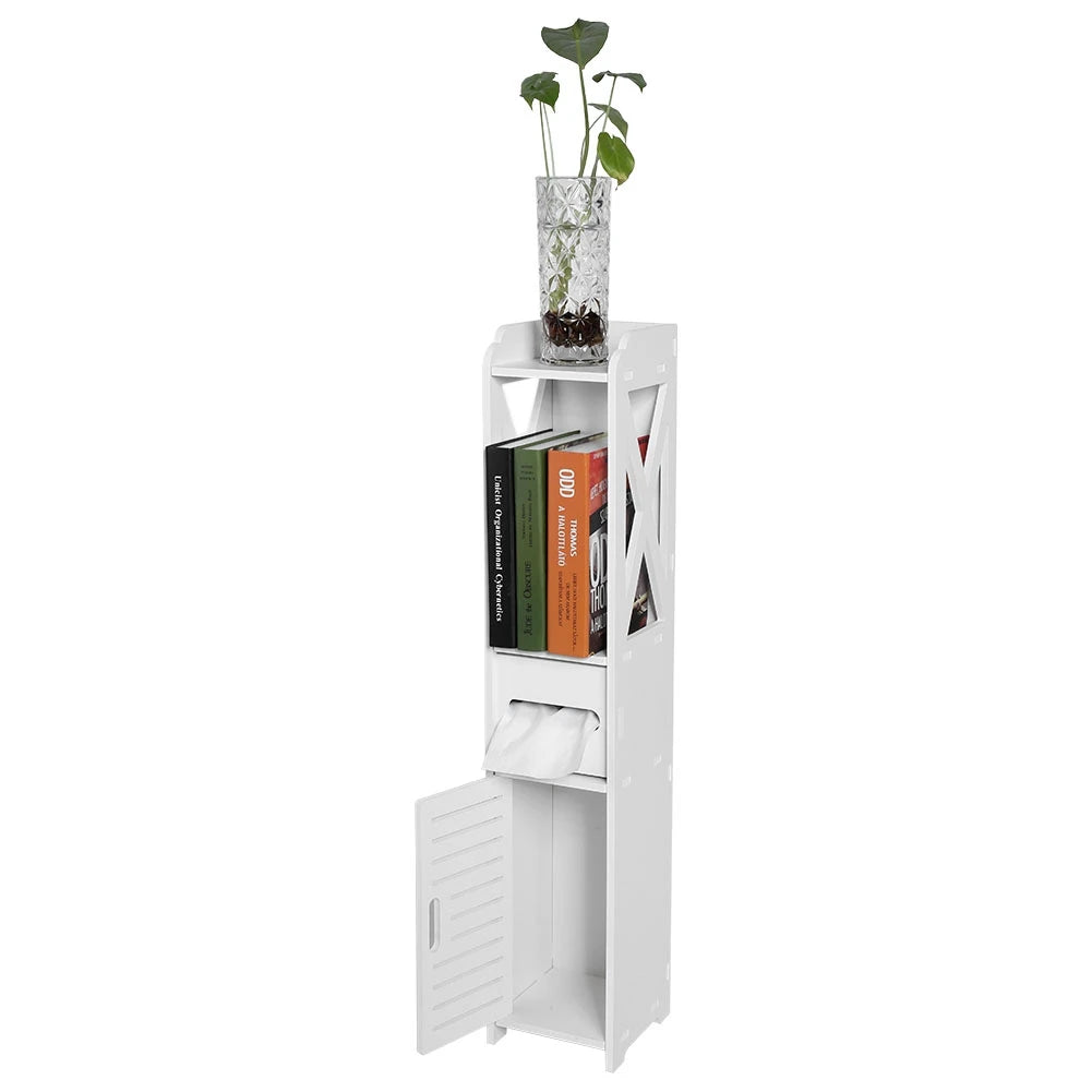 80x15.5x15CM Bathroom Toilet Furniture Cabinet White Wood Cupboard Shelf Tissue Storage Rack
