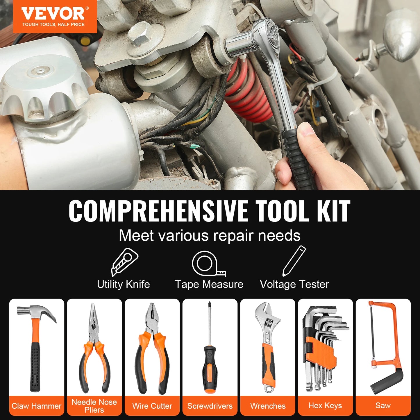 VEVOR Home Repair Tool Kit with Portable Storage Case for DIY Projects and Automotive Maintenance