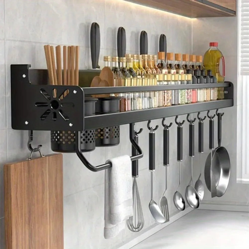 Wall-mounted Kitchen Organizer Shelf Spice Storage Rack Kitchen Knife Holder Wall Seasoning Chopstick Spoon Shovel Storage