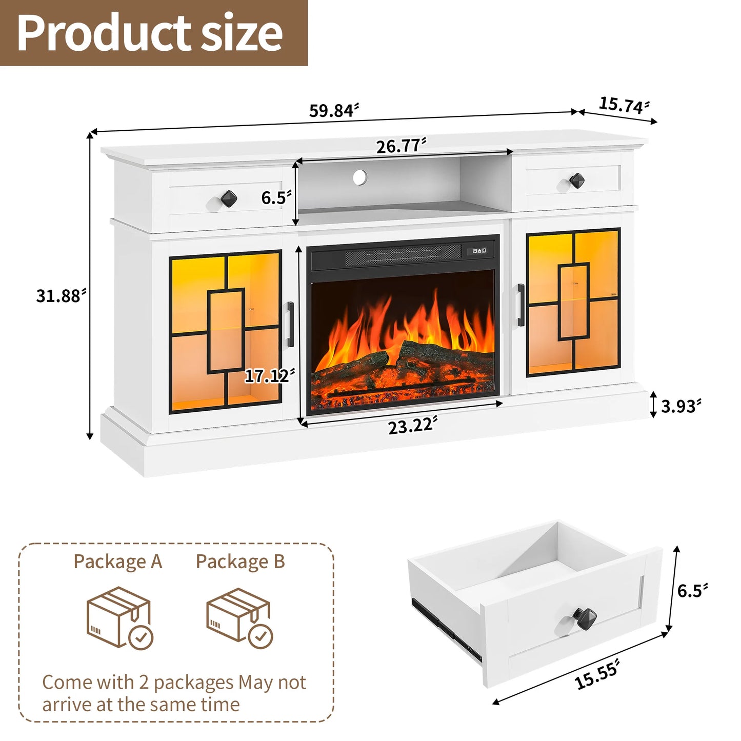 Fireplace TV Stand for 65 Inch TV Modern 58 Inch Entertainment Center with Fireplace for Living Room