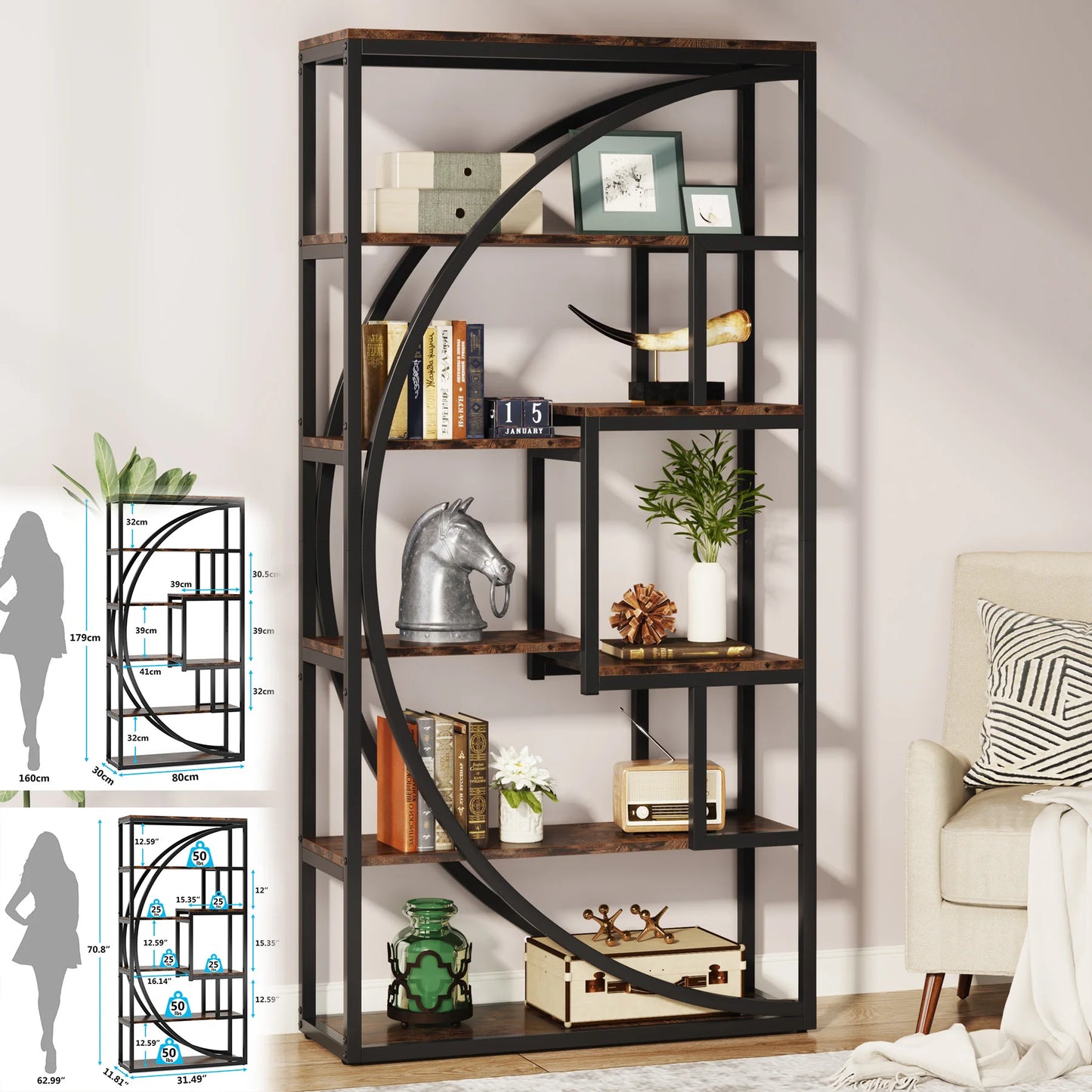 Tribesigns Industrial 5 Tier Etagere Bookshelf Freestanding Tall Storage Organizer