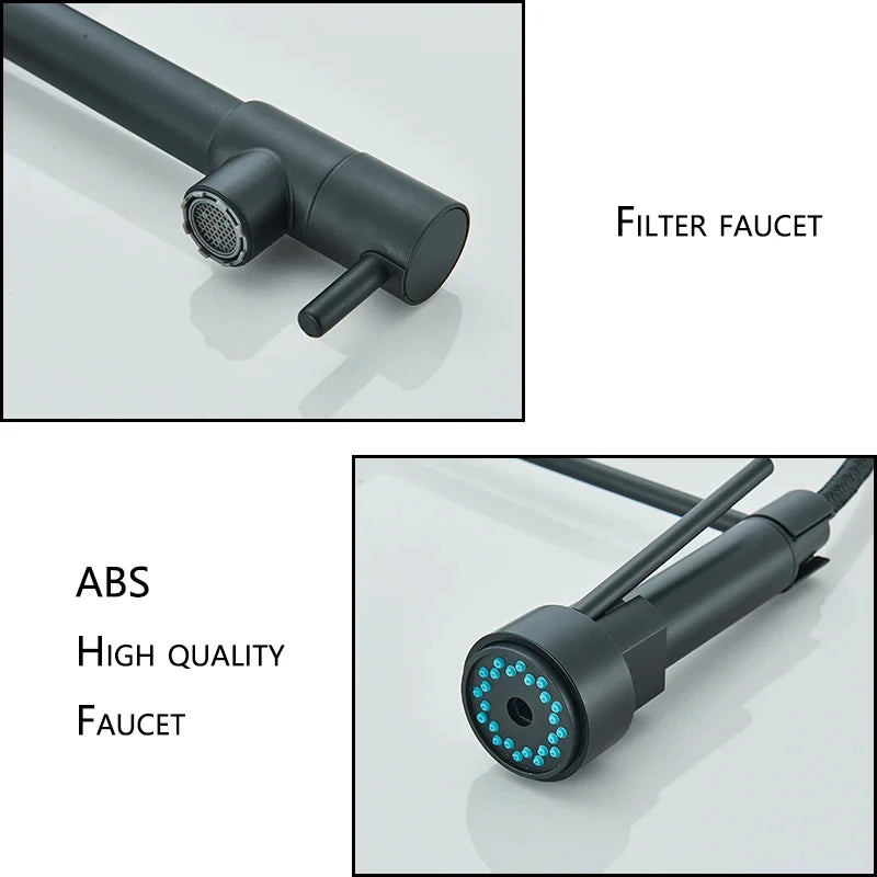 Black Kitchen Sink Faucet Pull Down Hot and Cold Water Mixer Dual Mode Tap 360 Degree Rotation Flexible Deck Mounted