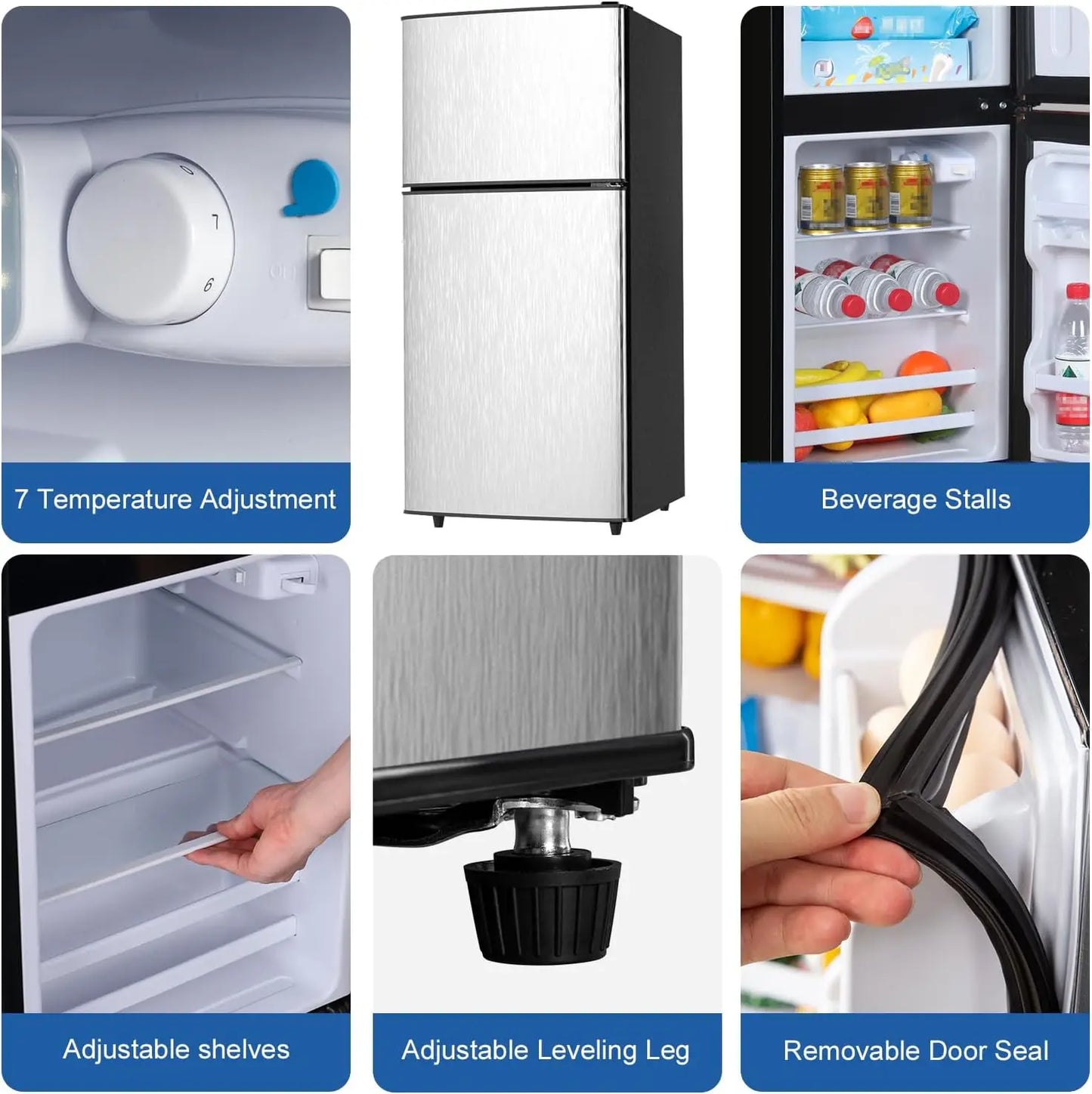 Mini Fridge with Freezer, 3.2 cuft Small Refrigerator, Energy Saving, Low Noise, Double Door Compact Refrigerator for Dorm