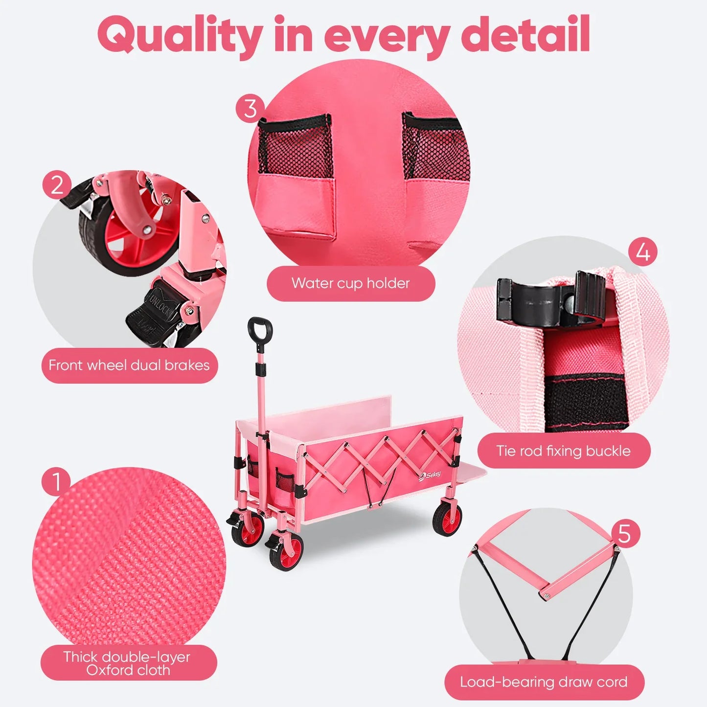 52" Extender Folding Collapsible Wagon Carts Foldable with 330LBS Weight Capacity Heavy Duty Lightweight Extra-Long Utility Cart