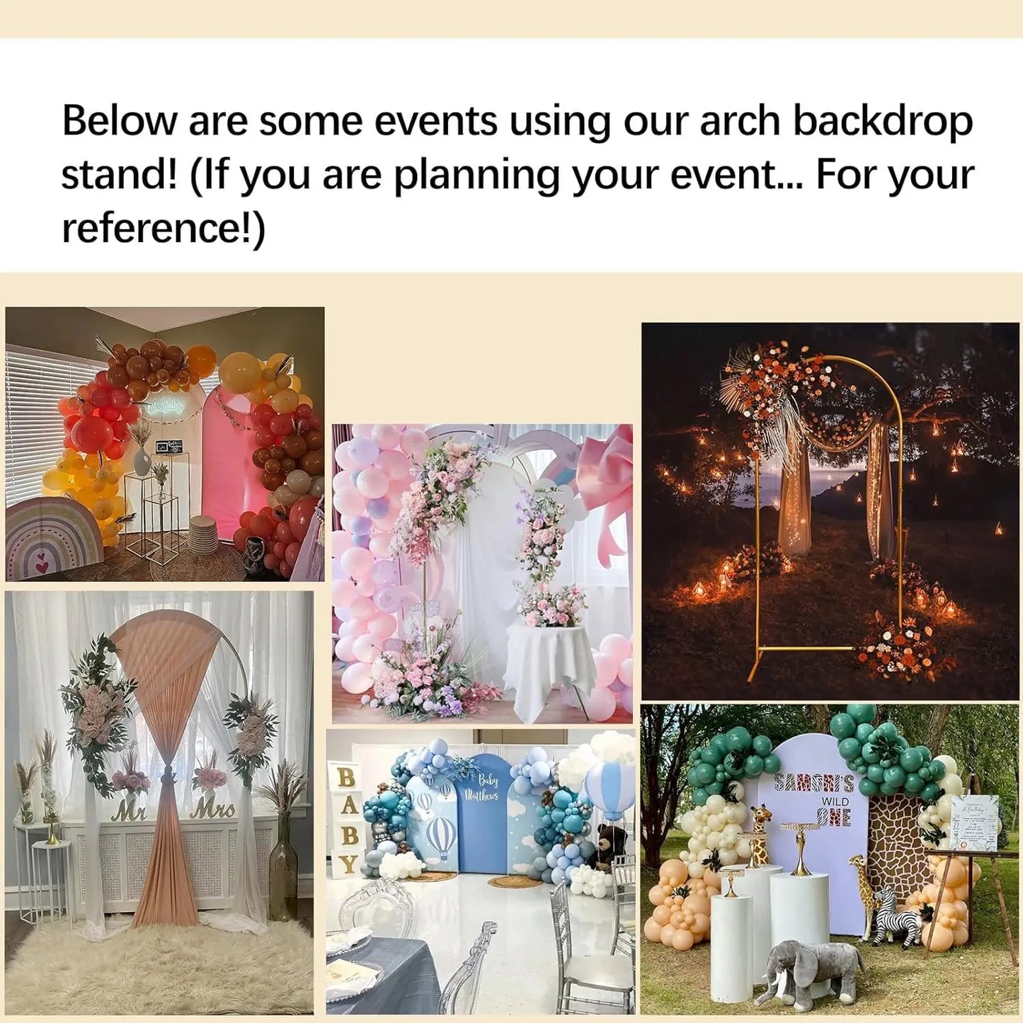 Wedding Arch Backdrop Stand Set of 3 (6.6FT,5.9FT,4.9FT), Balloon Arch Stand, Metal Arch Backdrop Stand for Birthday Party, Wedd