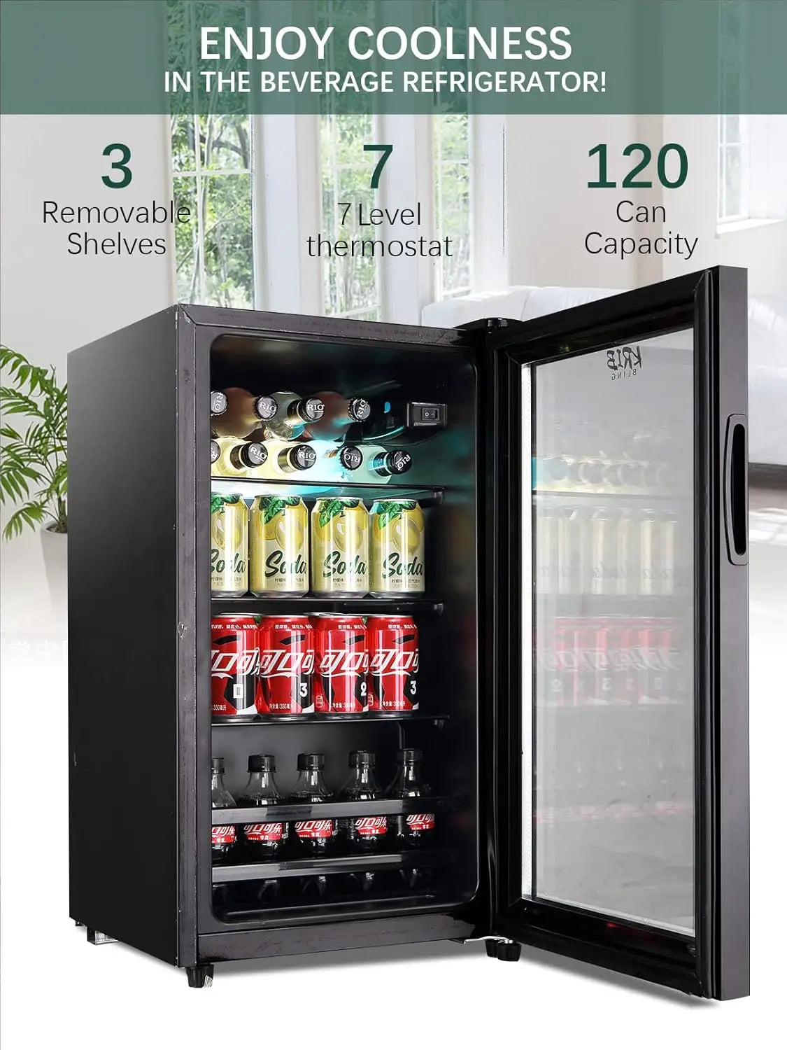 Beverage Refrigerator and Cooler for 120 Cans, Mini Refrigerator with Wire Adjustable Shelving, Small Drink Dispenser Machine