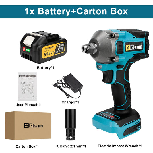 1000N M Brushless Electric Impact Wrench Cordless 1/2 Inch Screwdriver Socket Power Tool for Makita 18V Battery