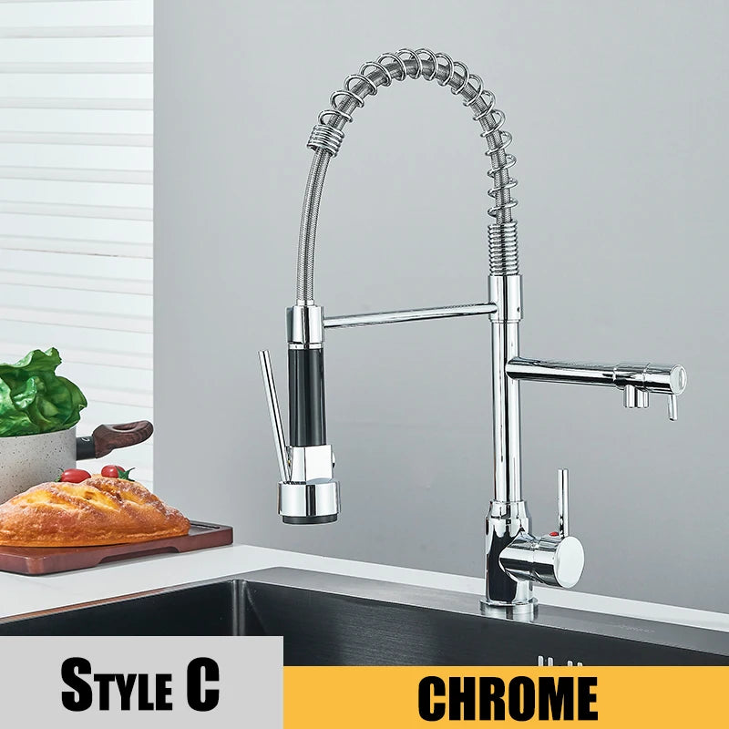 Black Kitchen Sink Faucet Pull Down Hot and Cold Water Mixer Dual Mode Tap 360 Degree Rotation Flexible Deck Mounted