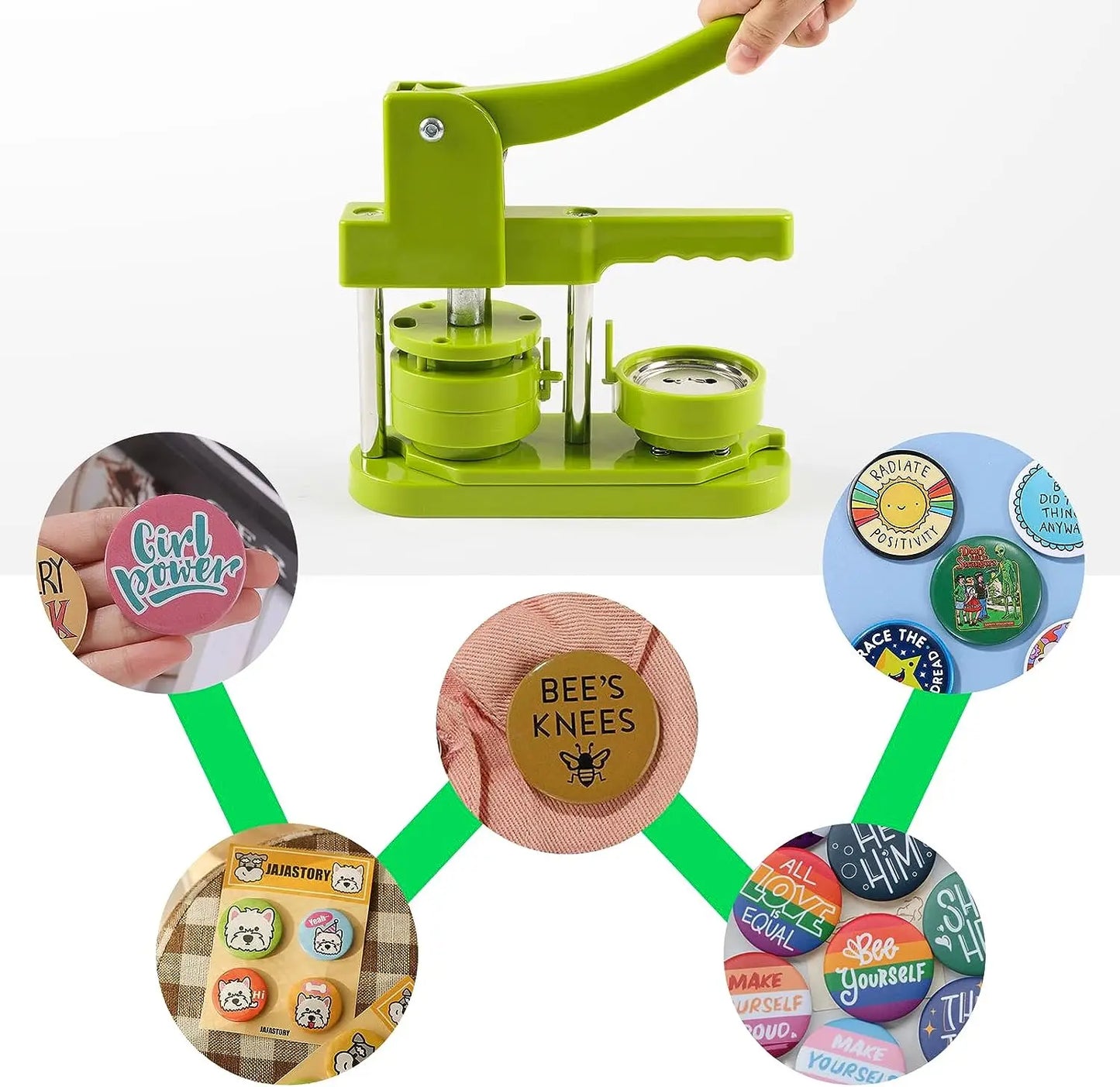 HTVRONT Button Maker 58mm Badge Maker Machine DIY Button Pin with 440Pcs Free Parts Press Kit Ergonomic Arc Handle Punch Press