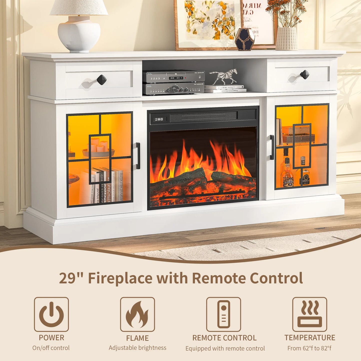 Fireplace TV Stand for 65 Inch TV Modern 58 Inch Entertainment Center with Fireplace for Living Room