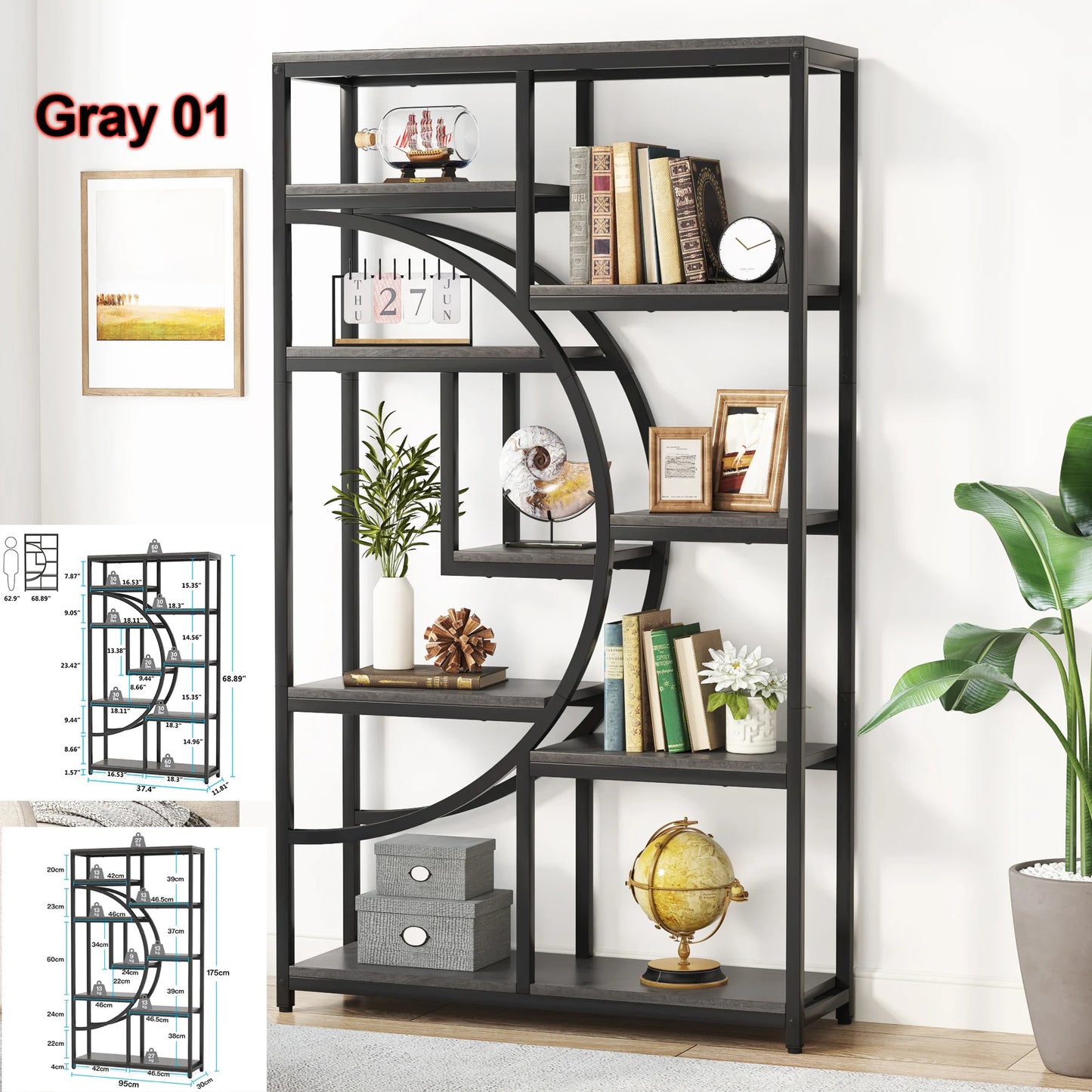 Tribesigns Industrial 5 Tier Etagere Bookshelf Freestanding Tall Storage Organizer