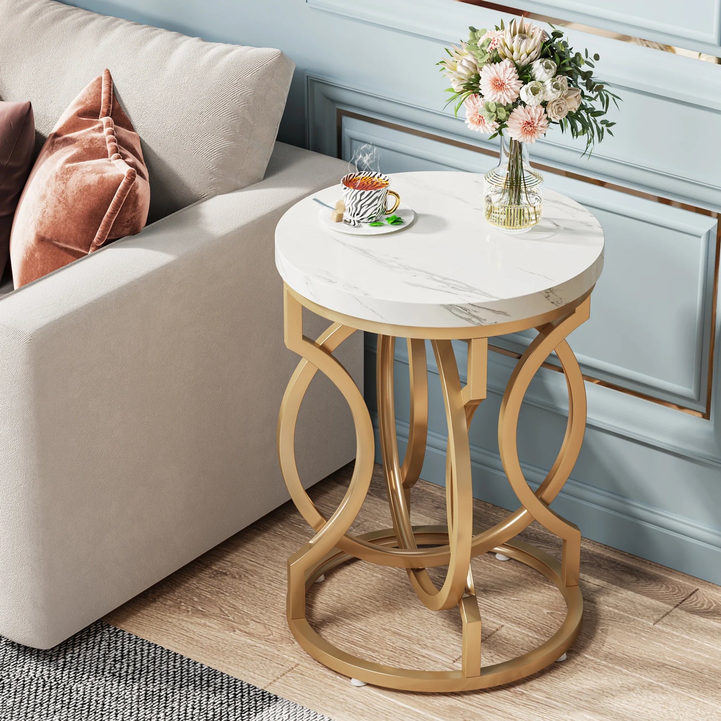 Tribesigns Modern Round End Table with Thick Wood Top 20 Inch Side Table Cocktail Table with Unique O Shaped Base