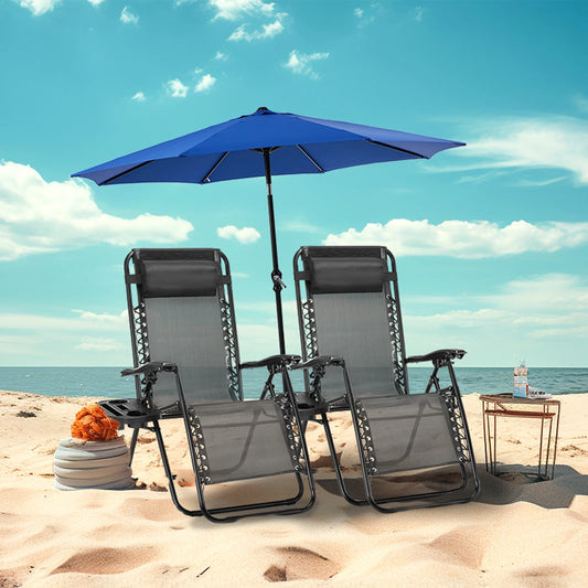 JHK Zero Gravity Set of 2 Portable Recliner Camping Patio Outdoor Garden Lounge Chair with Cup Holder Trays Adjustable Pillow