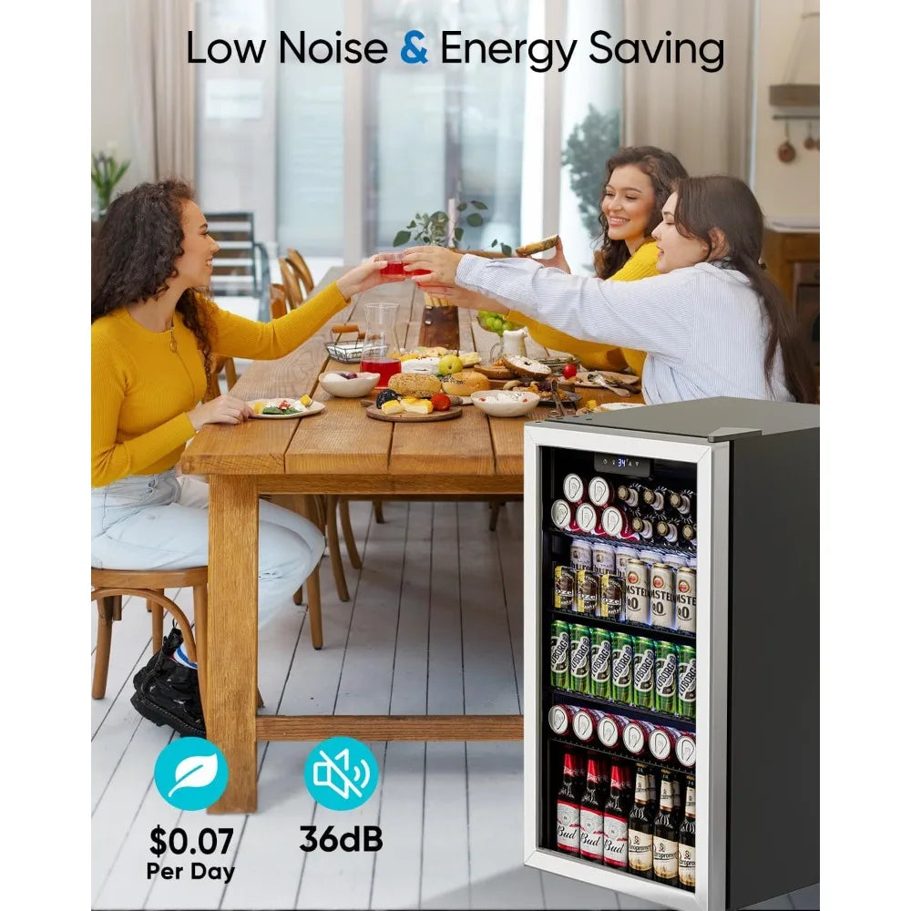 3.2 Cu.Ft Mini Fridge with Glass Door - 126 Can Beverage Refrigerator Cooler for Drink Beer Wine Soda, Small Refrigerator