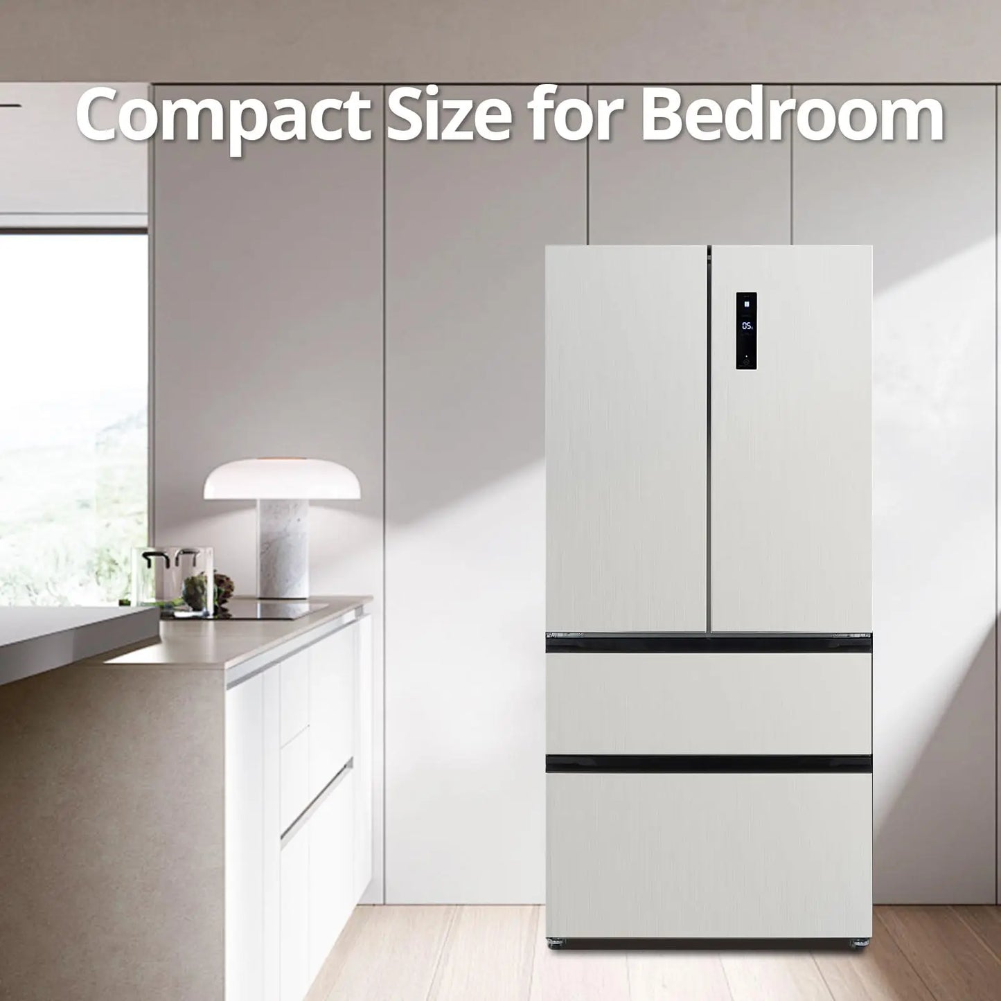 PioneerWorks French Door Refrigerator with Large Capacity 18.8Cu.Ft, 4 Door Full Size Counter Depth Stainless Steel, Auto Defros