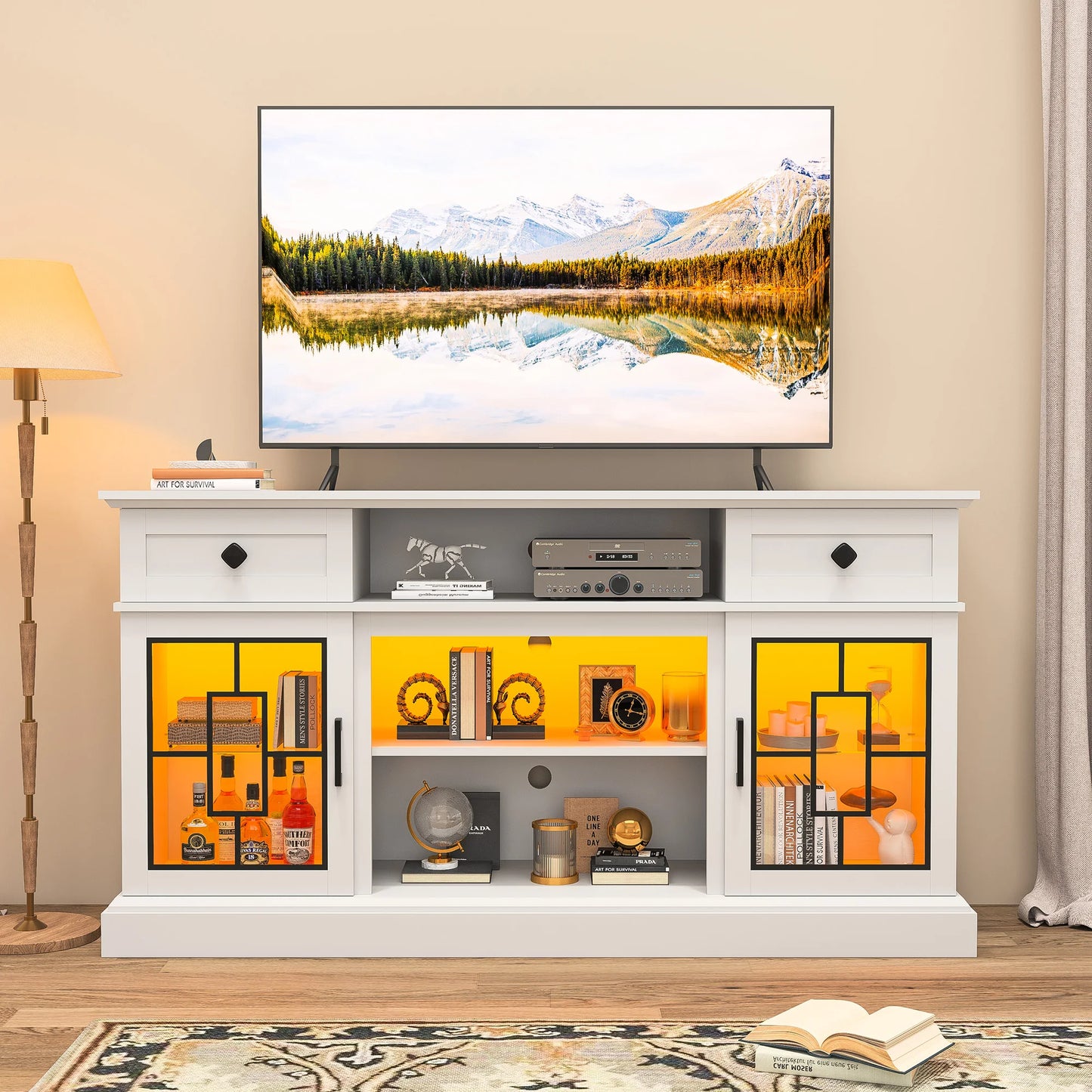 Fireplace TV Stand for 65 Inch TV Modern 58 Inch Entertainment Center with Fireplace for Living Room