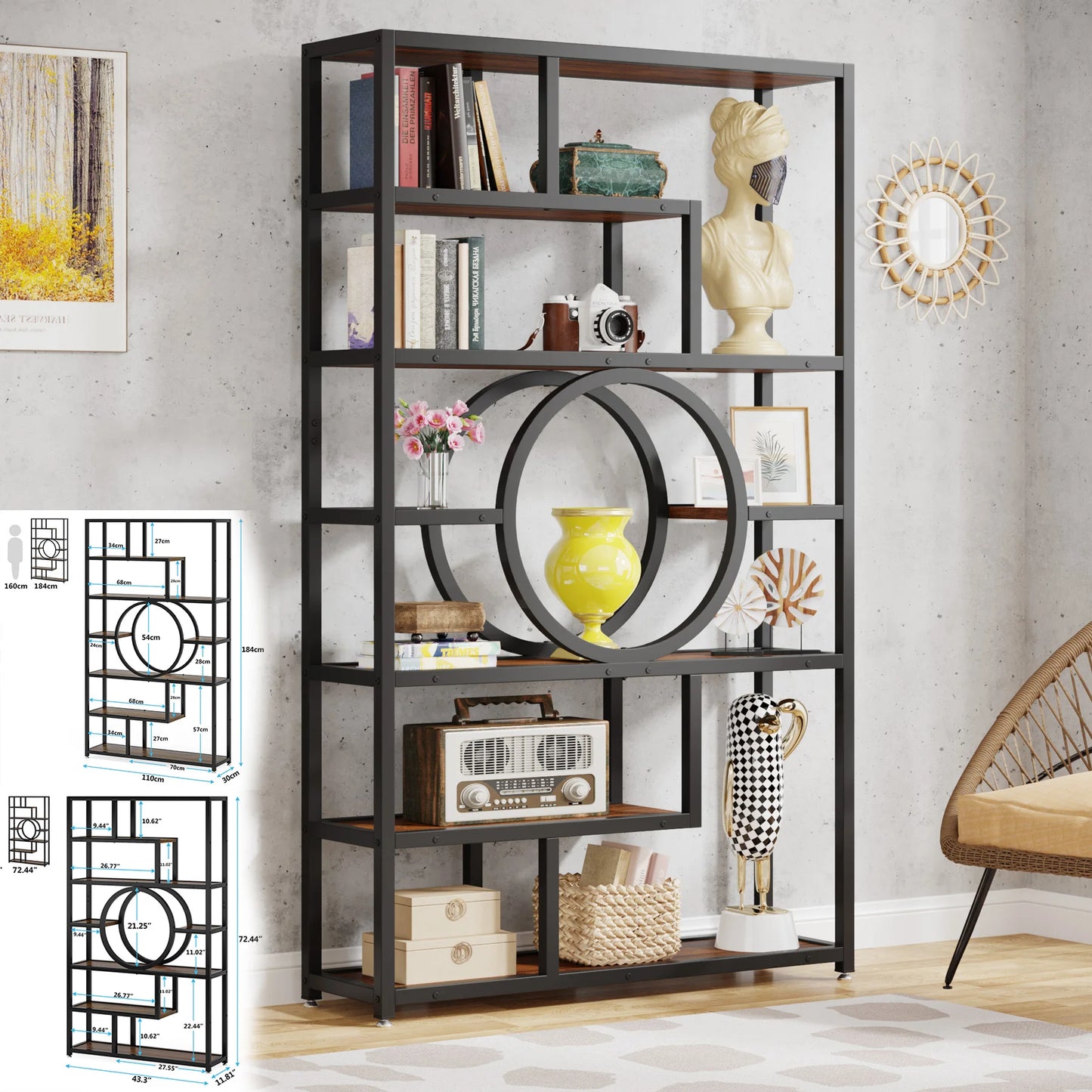 Tribesigns Industrial 5 Tier Etagere Bookshelf Freestanding Tall Storage Organizer