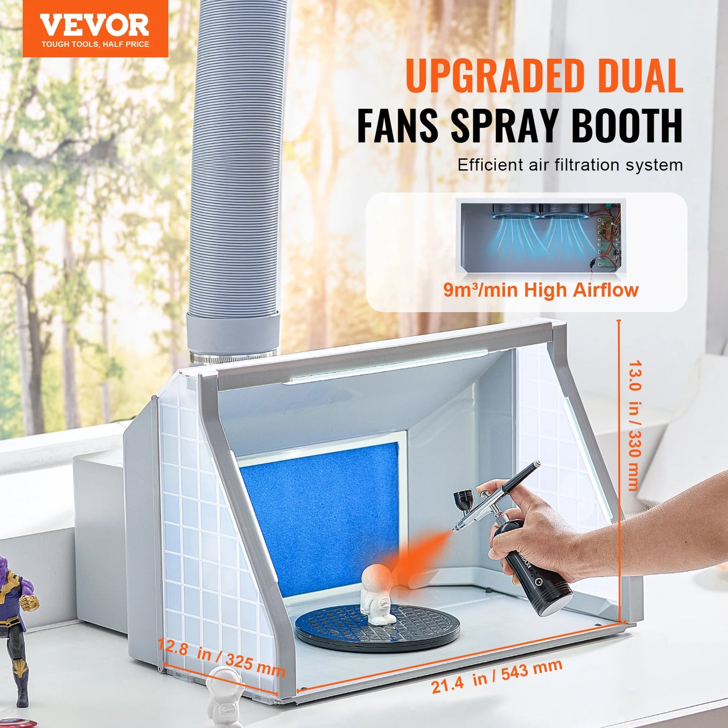 VEVOR Airbrush Spray Booth Dual Fans Portable Hobby Airbrush Paint Spray Booth Kit with LED Lights and Exhaust Extension Hose