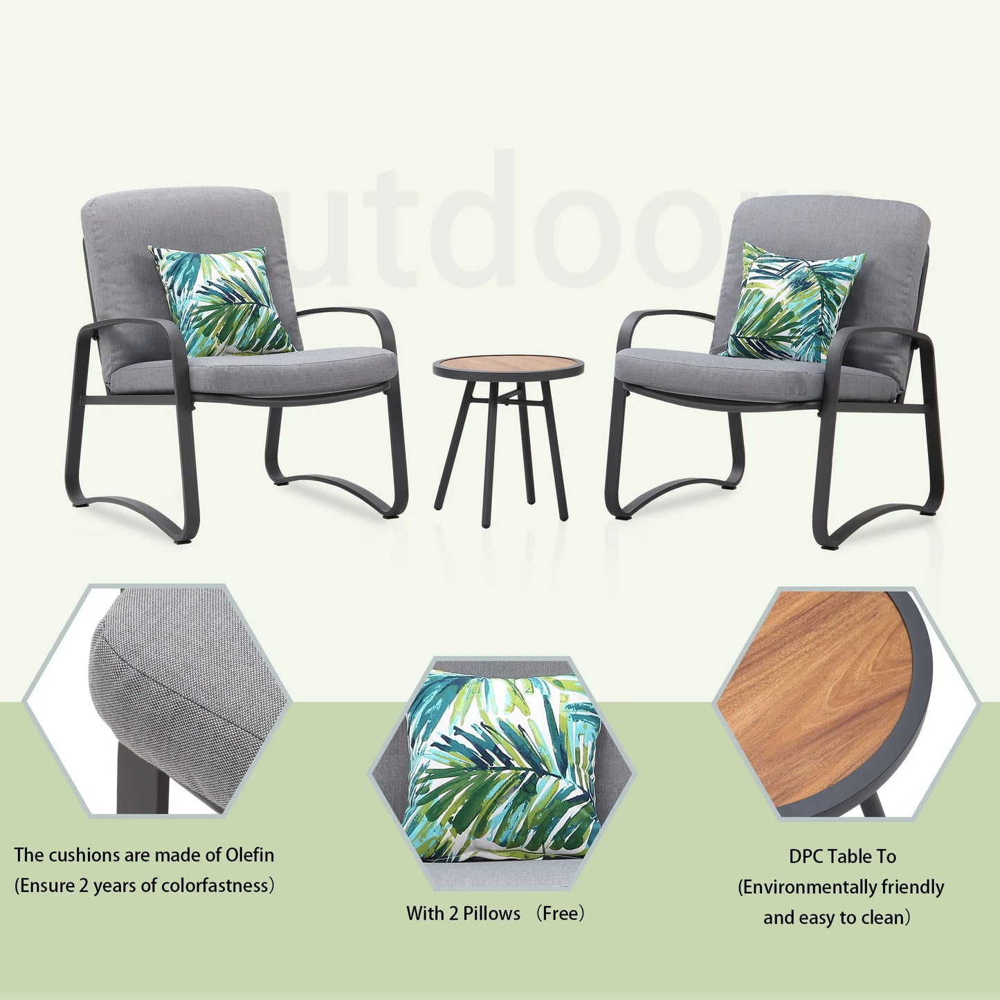 NAGA BAHNA 3 Piece Rocking Bistro Set Wicker Patio Outdoor Furniture Porch Chairs Conversation Sets with DPC Coffee Table