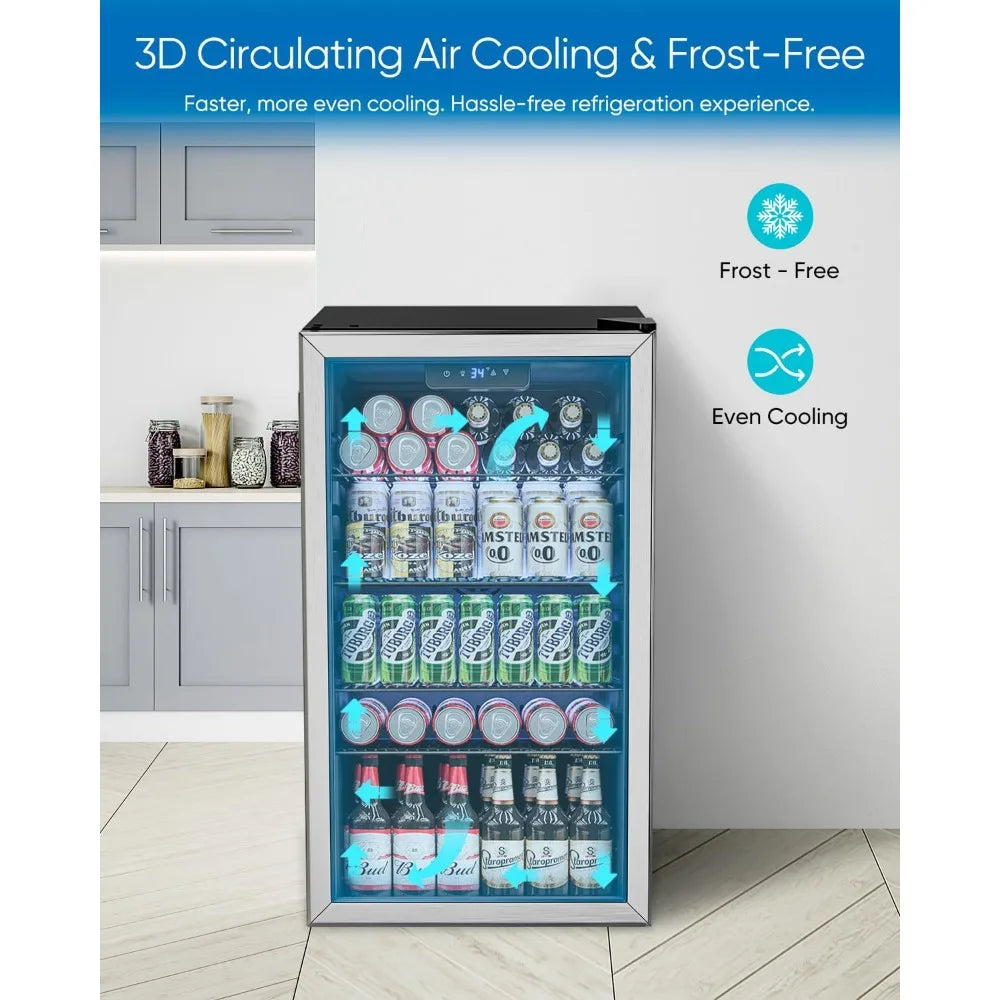 3.2 Cu.Ft Mini Fridge with Glass Door - 126 Can Beverage Refrigerator Cooler for Drink Beer Wine Soda, Small Refrigerator