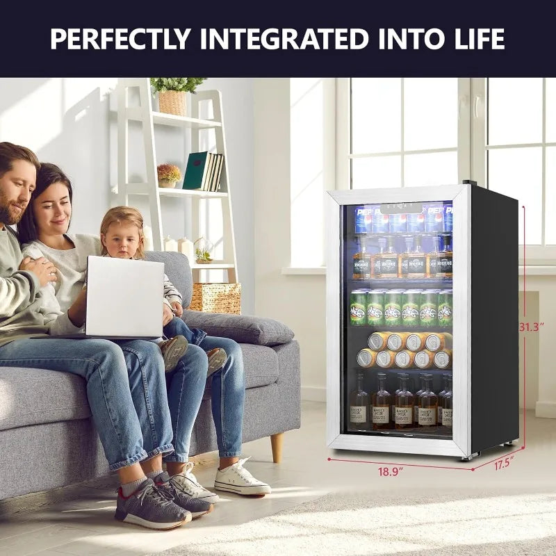 Beverage Refrigerator Cooler - 126 Can Mini Fridge with Glass Door for Soda Beer or Wine, Beverage Cooler for Home