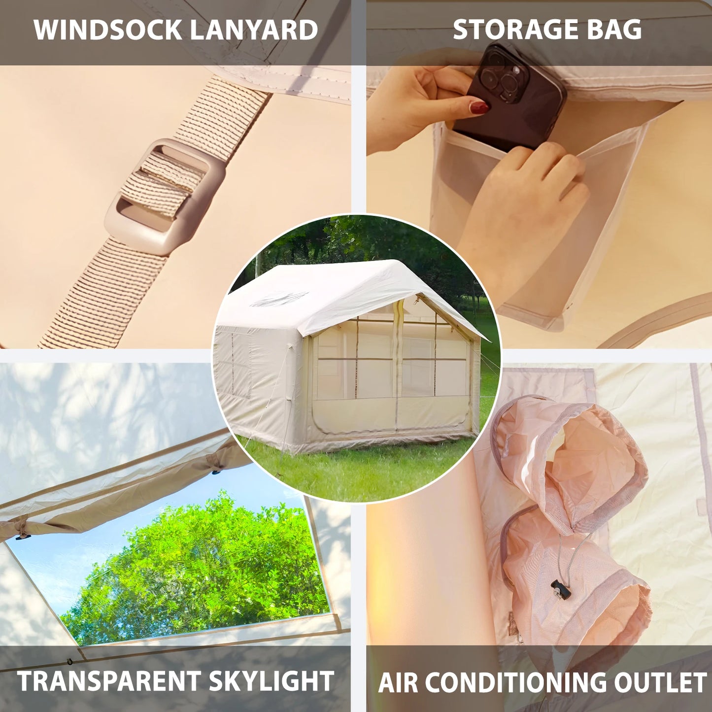 Inflatable Camping Tents with Hand Pump,Easy Setup Waterproof and Windproof Blow up Tent with Mesh & Chimney Window