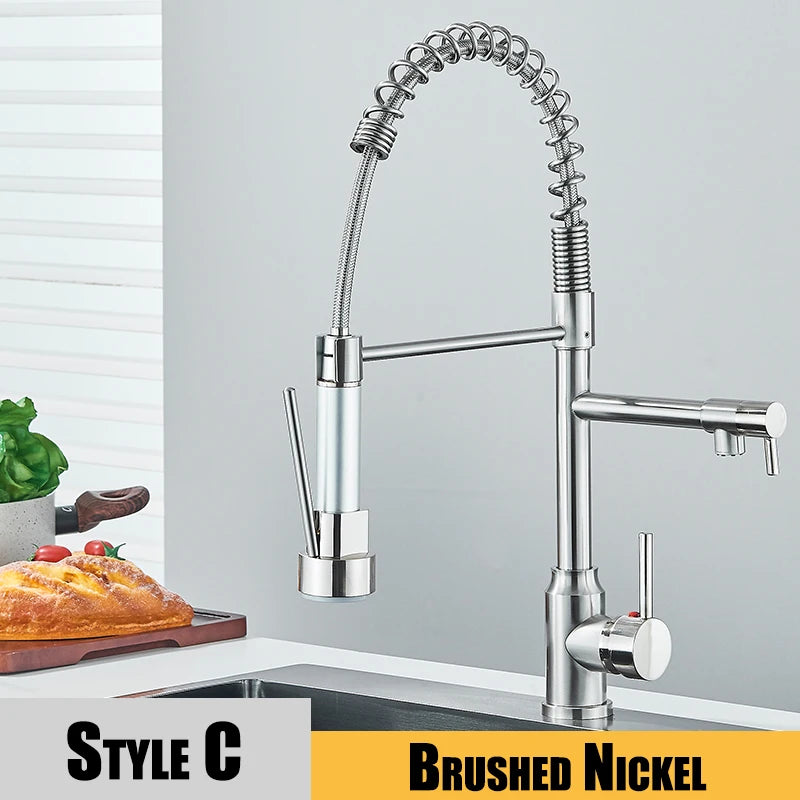 Black Kitchen Sink Faucet Pull Down Hot and Cold Water Mixer Dual Mode Tap 360 Degree Rotation Flexible Deck Mounted