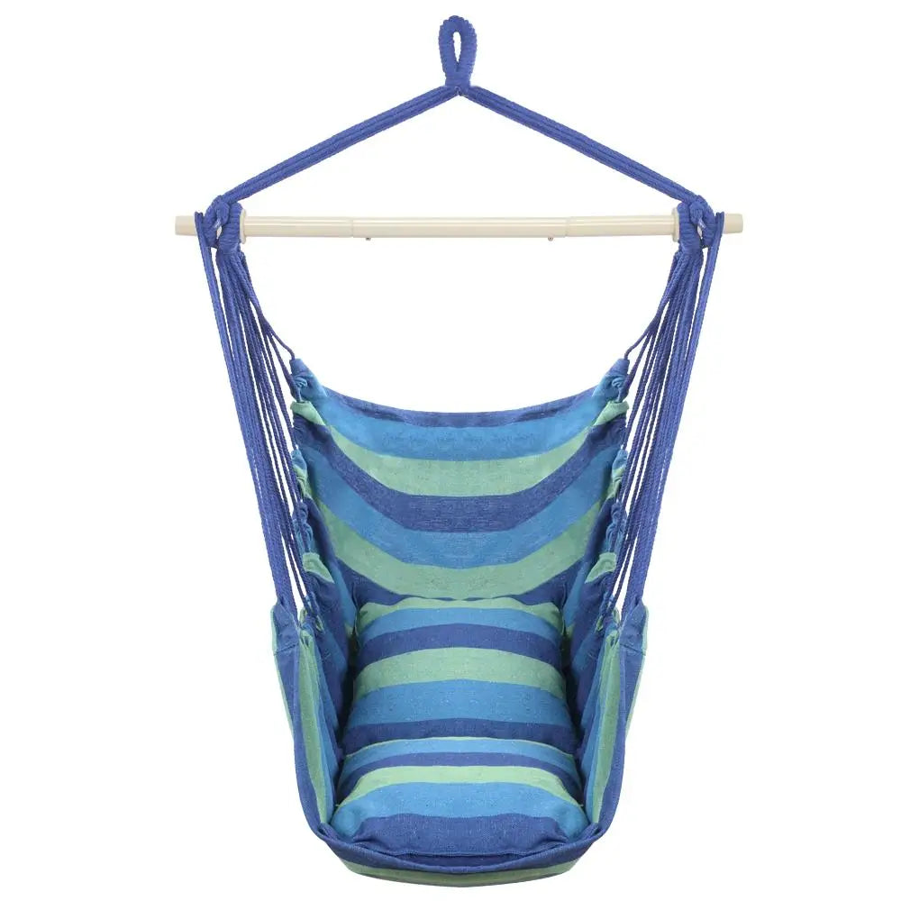 Stylish Blue Cotton Canvas Hanging Rope Chair with Cushions - Perfect for Indoor & Outdoor Relaxation