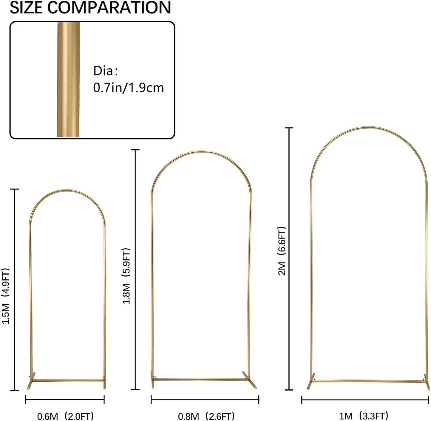 Wedding Arch Backdrop Stand Set of 3 (6.6FT,5.9FT,4.9FT), Balloon Arch Stand, Metal Arch Backdrop Stand for Birthday Party, Wedd