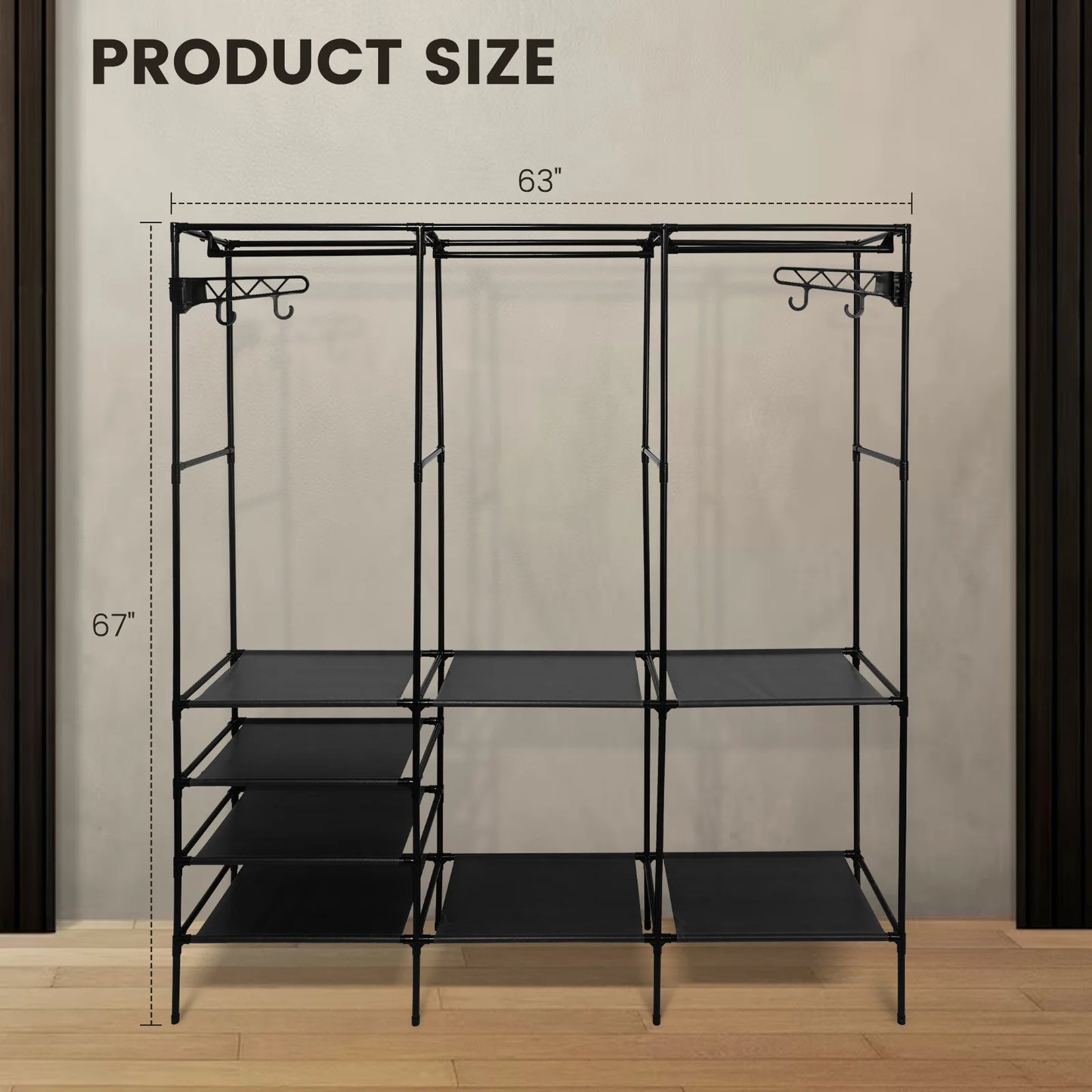 Garment Rack Shoe Clothing Organizer System Shelves Freestanding Multifunctional Clothes Wardrobe Metal Black