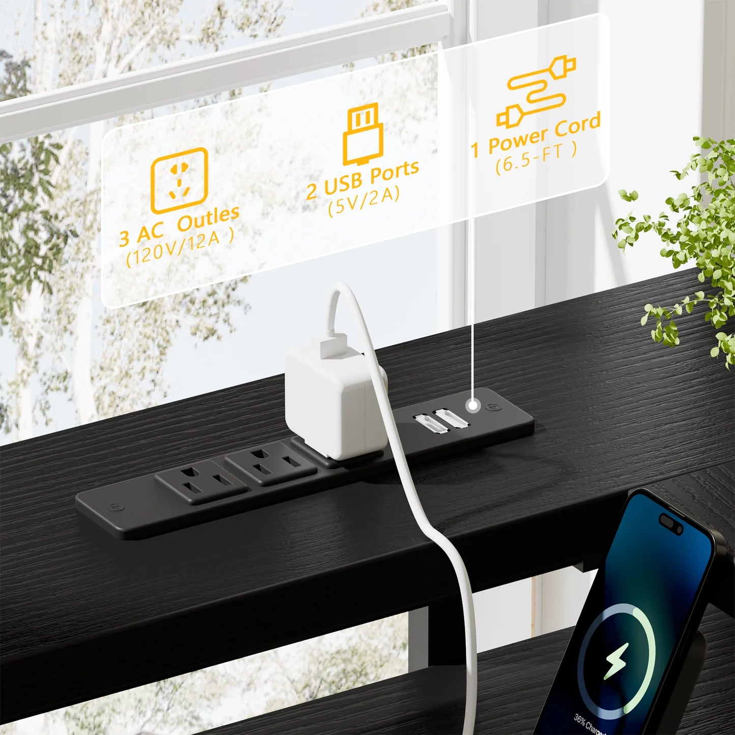 Satifur 67 inch Office Desk With Power Sockets and LED Lights, 2 Monitor Stands and 6 Adjustable Storage Drawers, Gaming Desk