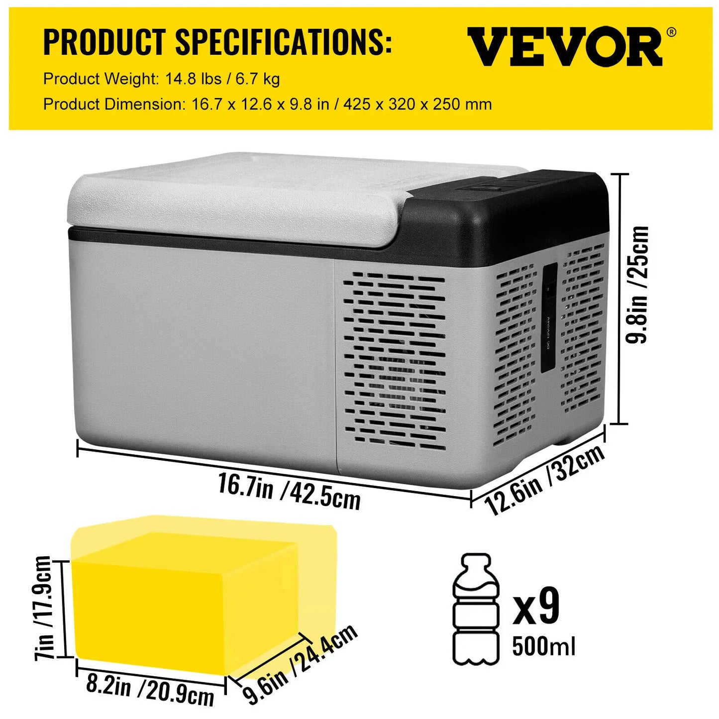 VEVOR 9L 15L Car Refrigerator Portable Compressor Fridge Freezer Cooler 12V/24V DC 110-240V AC for RV Travelling Camping Fishing