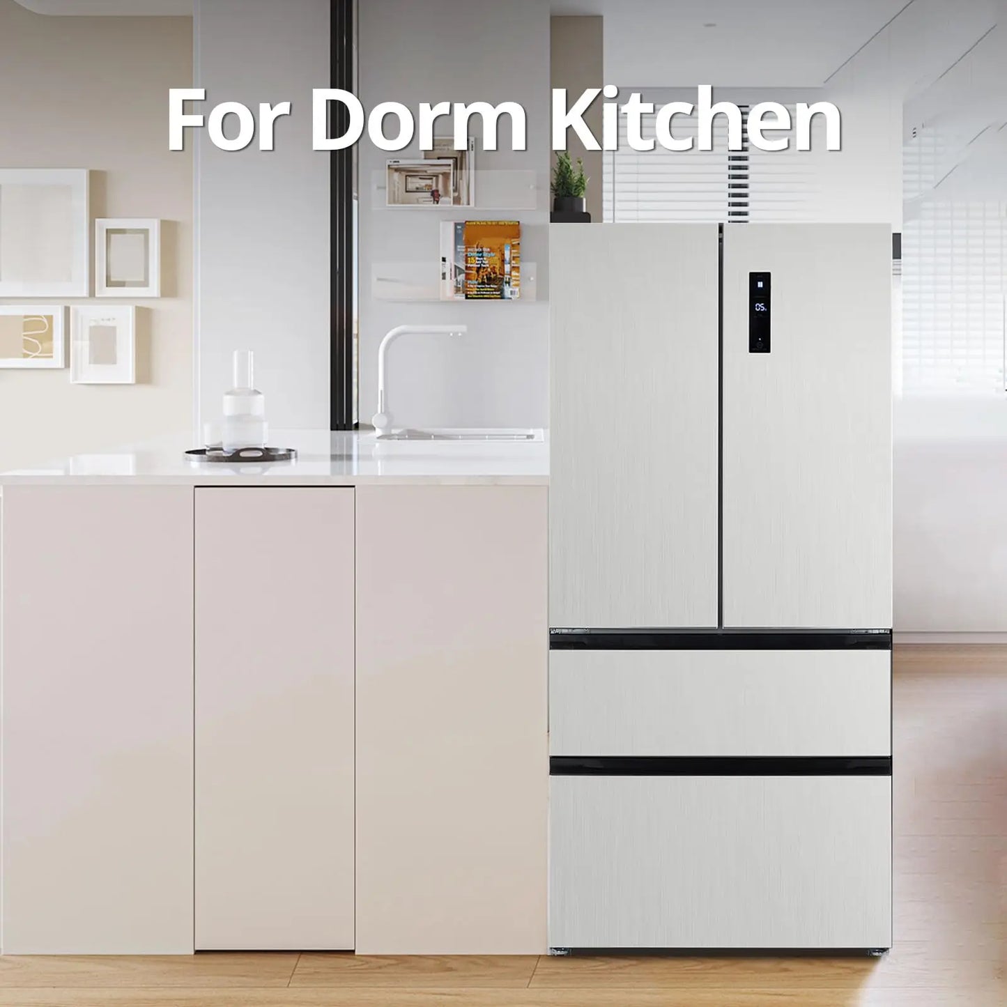 PioneerWorks French Door Refrigerator with Large Capacity 18.8Cu.Ft, 4 Door Full Size Counter Depth Stainless Steel, Auto Defros