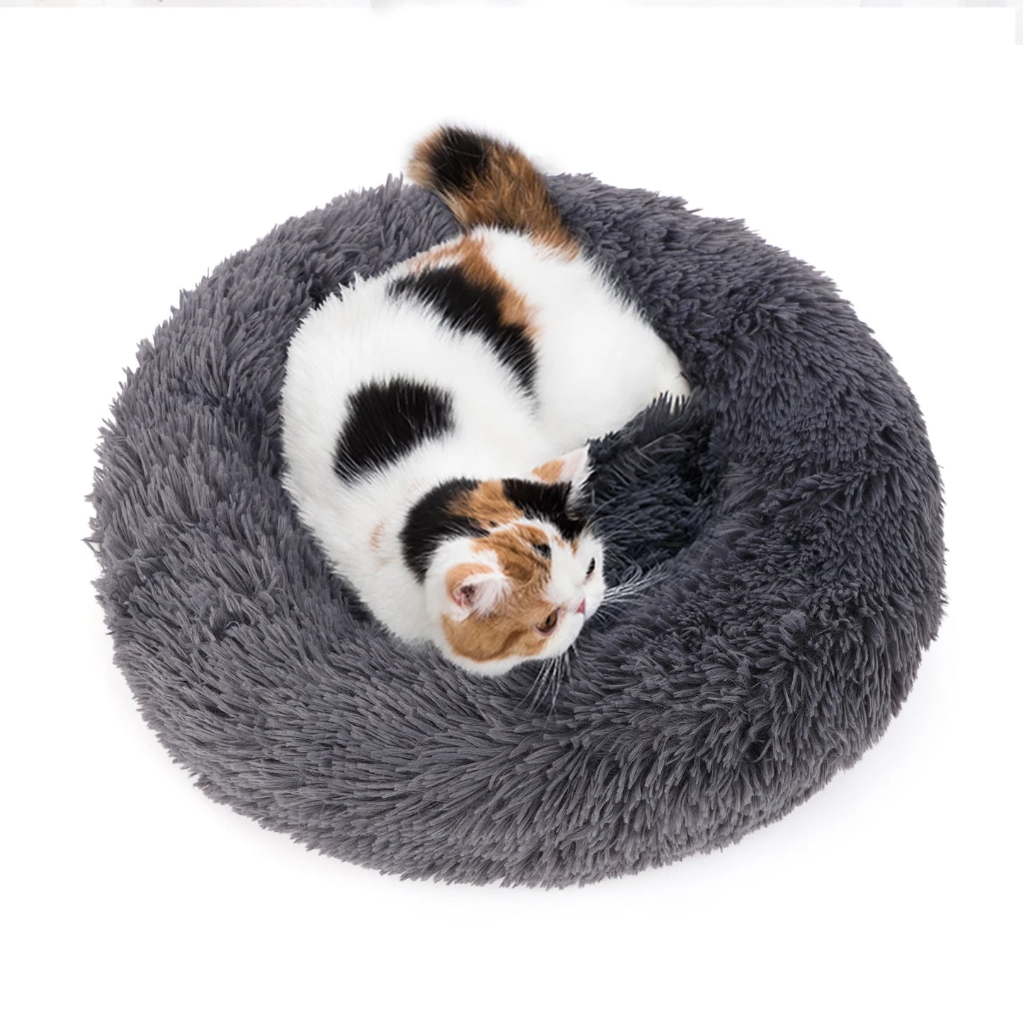 50-100cm Calming Donut Bed For Dog and Cat，Super Soft Plush Pet Cat Beds, Cute Fluffy Round Pet Bed Non-Slip Washable