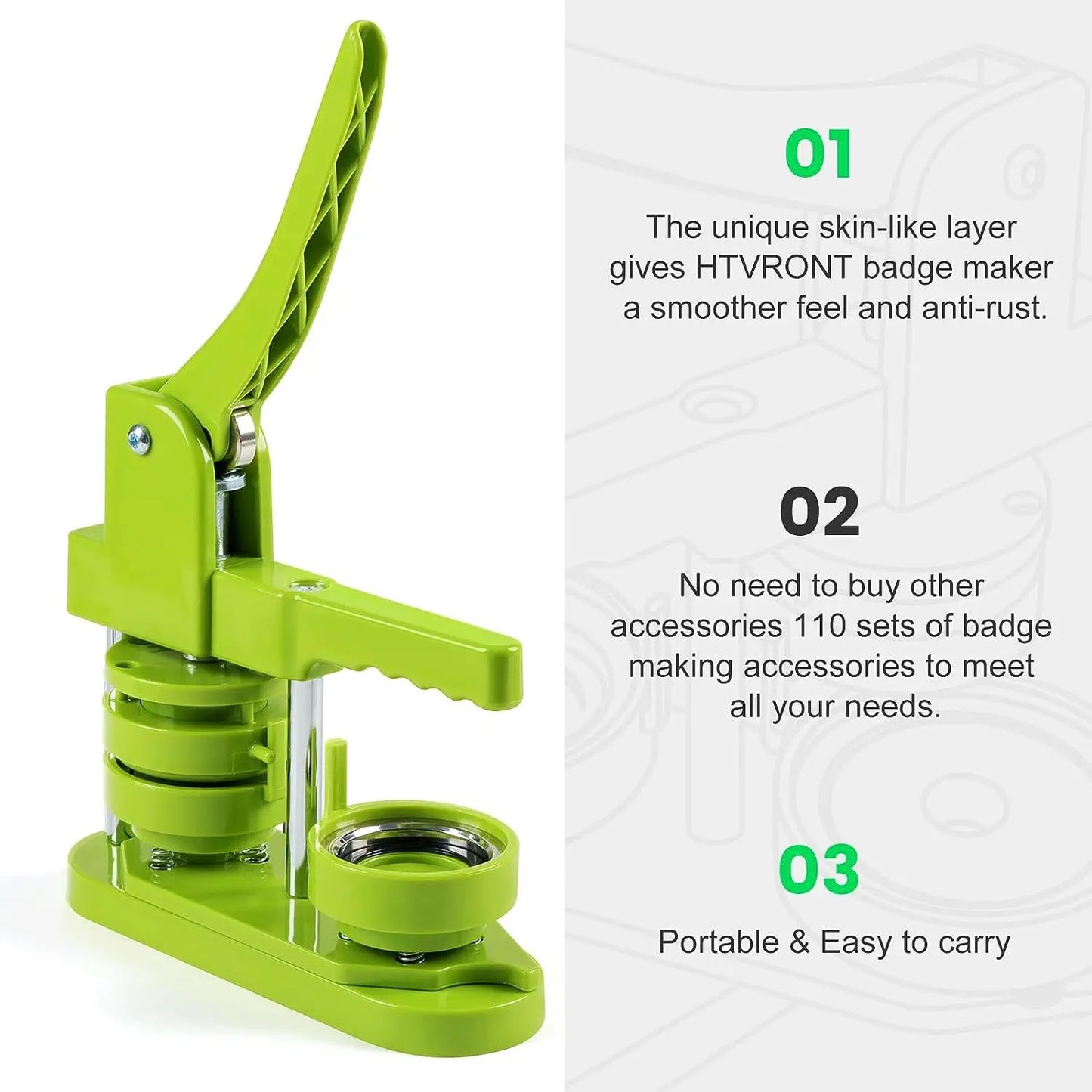 HTVRONT Button Maker 58mm Badge Maker Machine DIY Button Pin with 440Pcs Free Parts Press Kit Ergonomic Arc Handle Punch Press