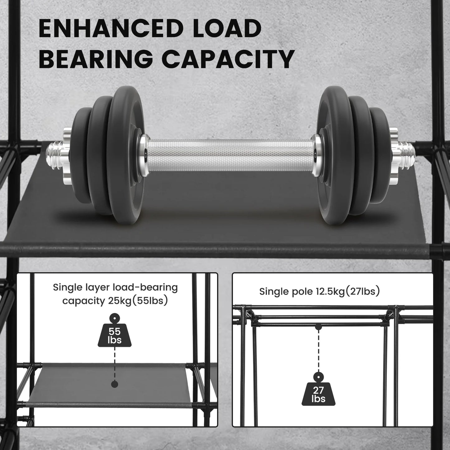 Garment Rack Shoe Clothing Organizer System Shelves Freestanding Multifunctional Clothes Wardrobe Metal Black