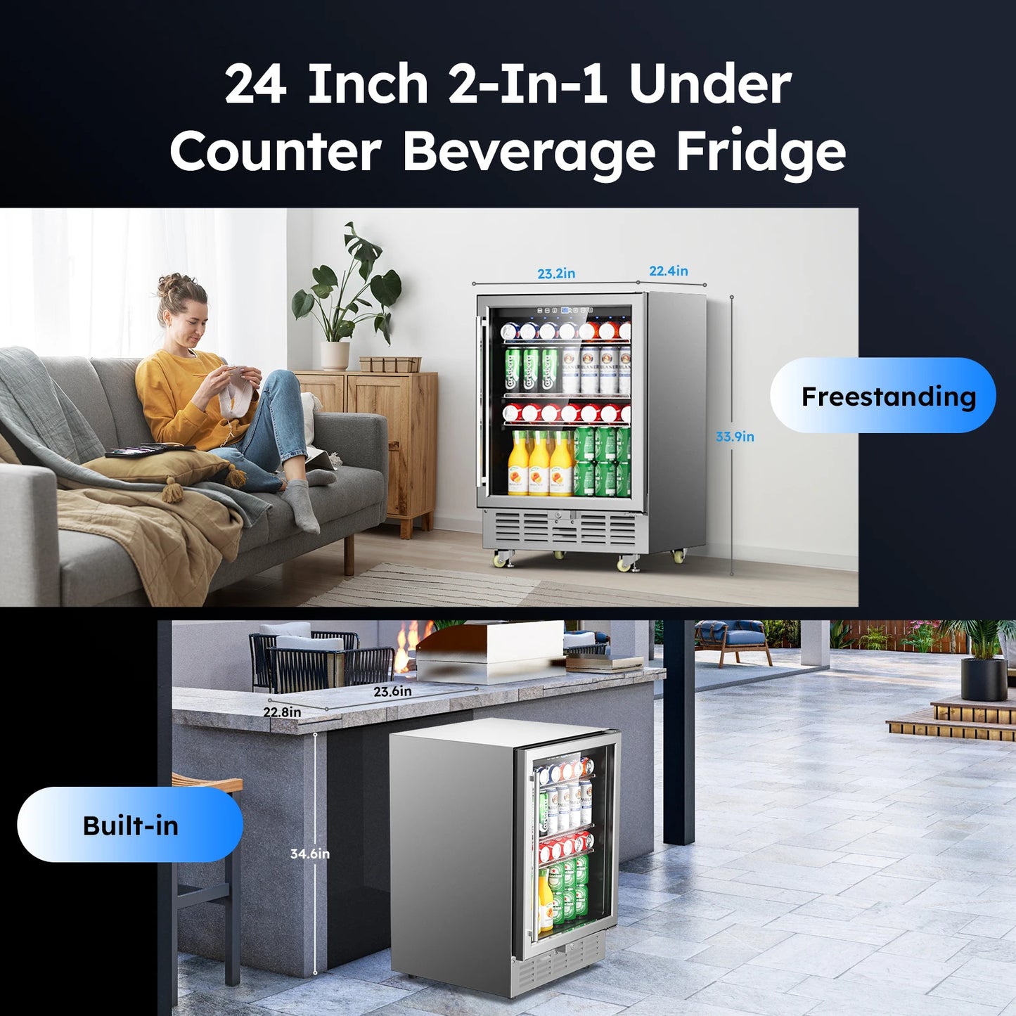15 inch / 24 inch / 30 inch Beverage Refrigerator Stainless Steel Under Counter Beer Beverage Fridge Indoor/Outdoor Beer Cooler