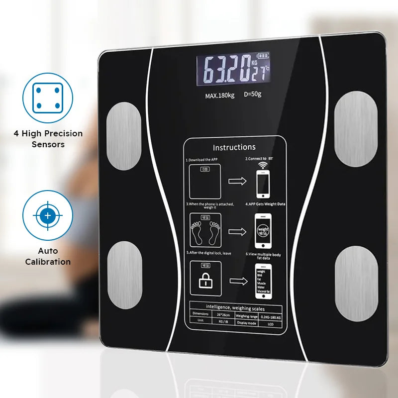 Smart Body Fat Scale Wireless LED Digital Bathroom Weight Scale Body Composition Analyzer Testing Scale