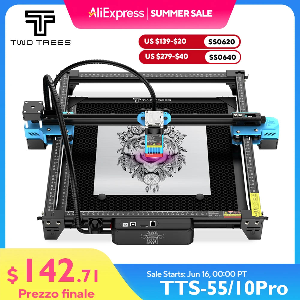 TwoTrees TTS-55 Pro Laser Engraver With Wifi Offline Control 80W Laser Cutting Machine 445nm Blue Light CNC Router